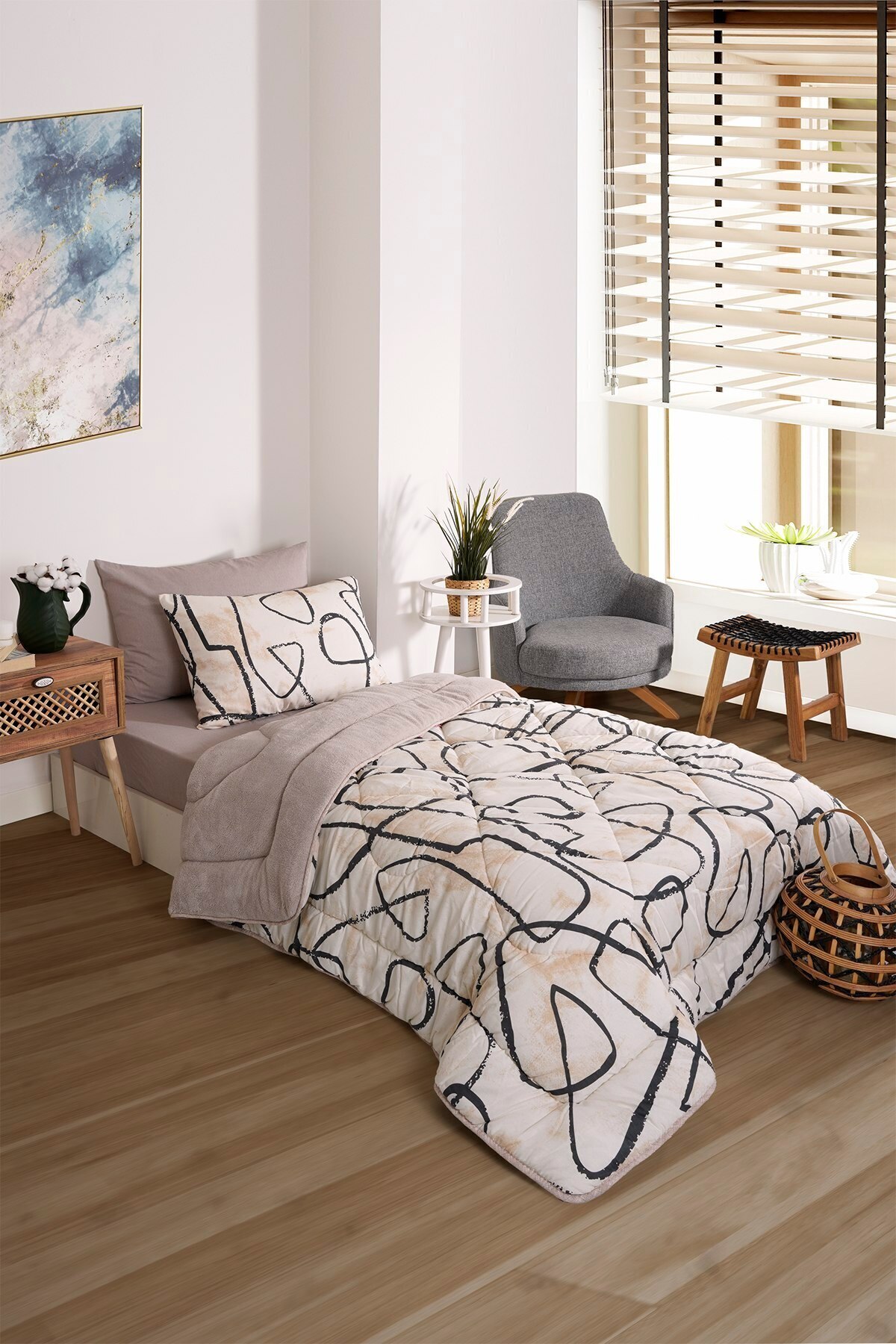 Sudemhome-Single Welsoft Sleeping Set Double Sided Wellsoft Fluffy Fleece Quilt and 100X200 Elastic Sheet 4