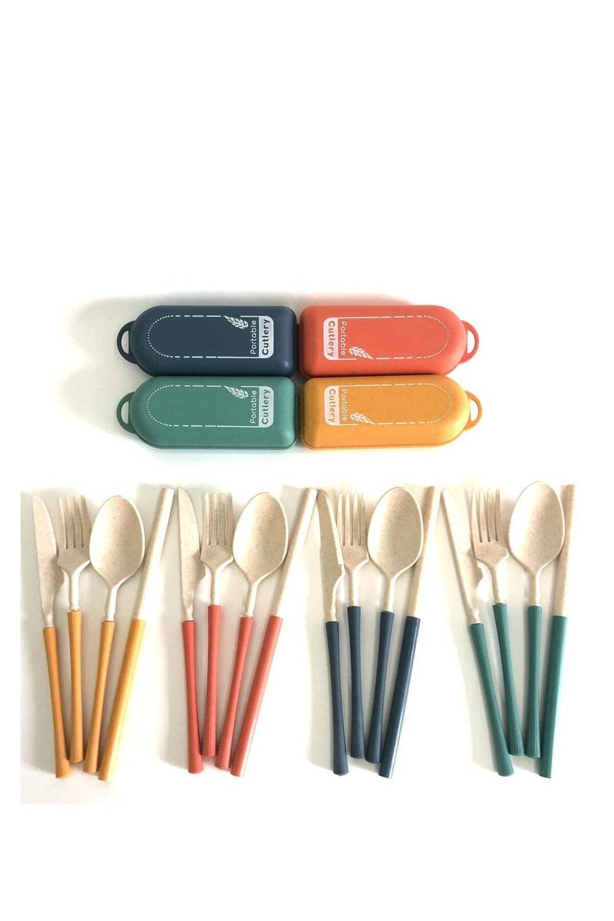Generic-SYOSI Travel Utensil Set with Case 4 Sets Wheat Straw Utensils Reusable Travel Utensils Set Lunch B 1