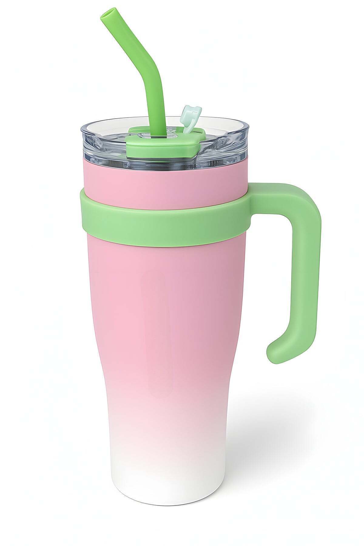 OGS-Graduated Stainless Steel Thermal Mug with Handle, Tight Lid and Straw Keeps Cold 12°C and Hot 8°C Capacity 1.18 1