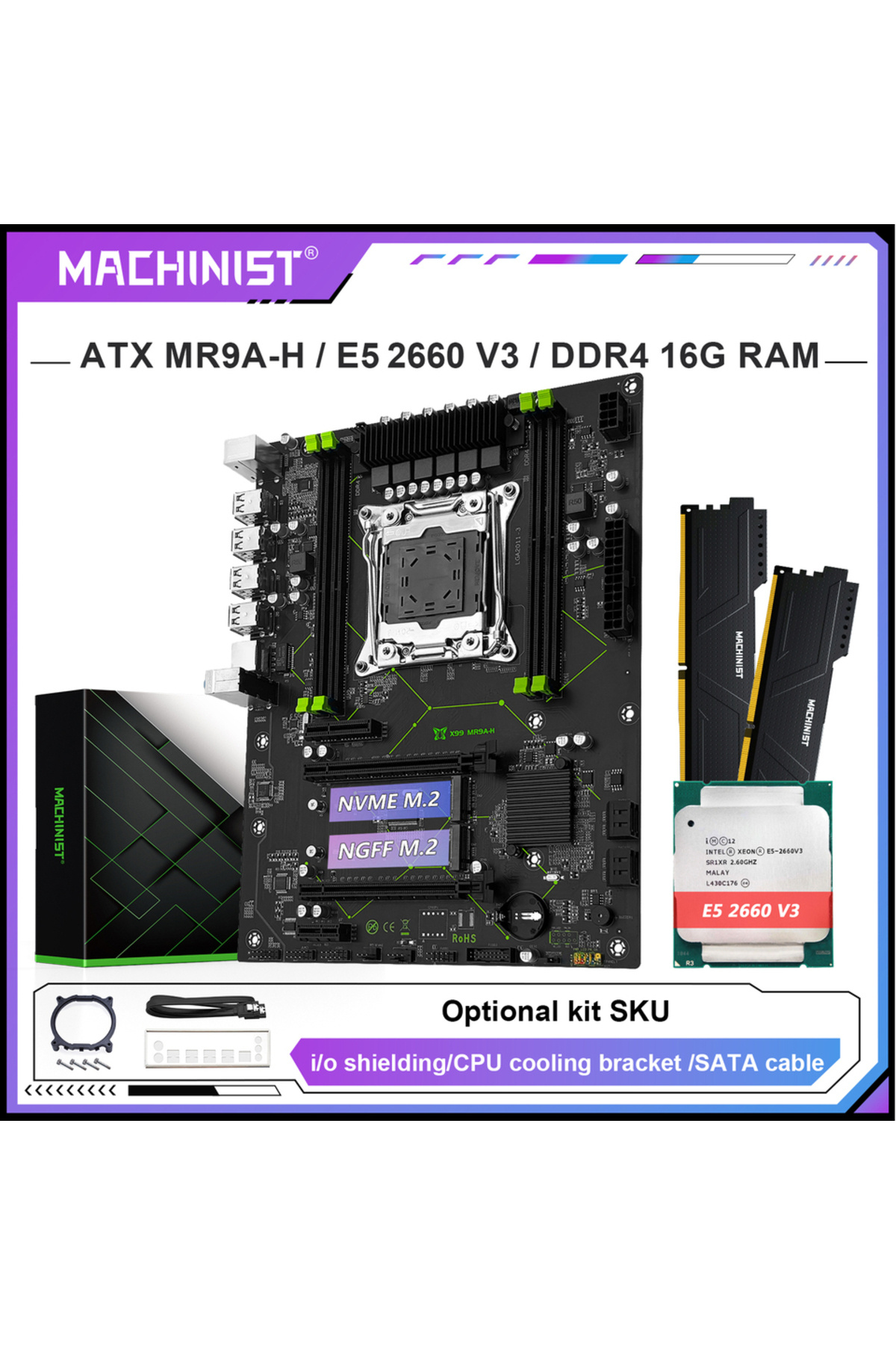 Choice1-لوحة أم + ذاكرة وصول عشوائي (RAM) MACHINIST X99 مجموعة لوحة أم اختيارية مع وحدة معالجة مركزية Xeon E5 2660 V3 LGA 2011-3 وذاكرة DDR4 سعة 16 جيجابايت 1
