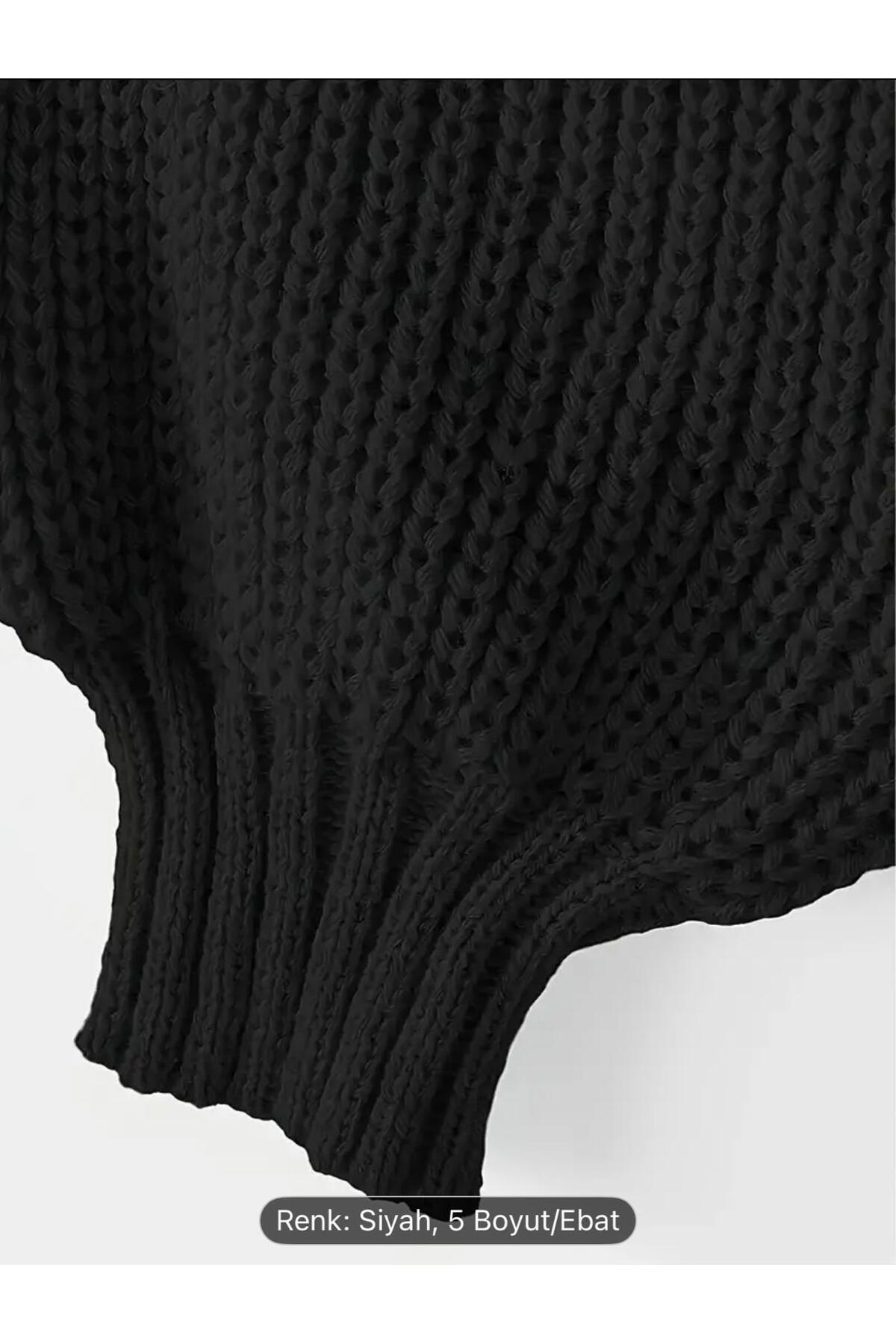 NZL TEKSTİL  DGN'S SELANİK KALIN ÖRGÜLÜ BİSİKLET YAKA BALON KOL GÖRÜNÜMLÜ KADIN TRİKO KAZAK - Görsel 4