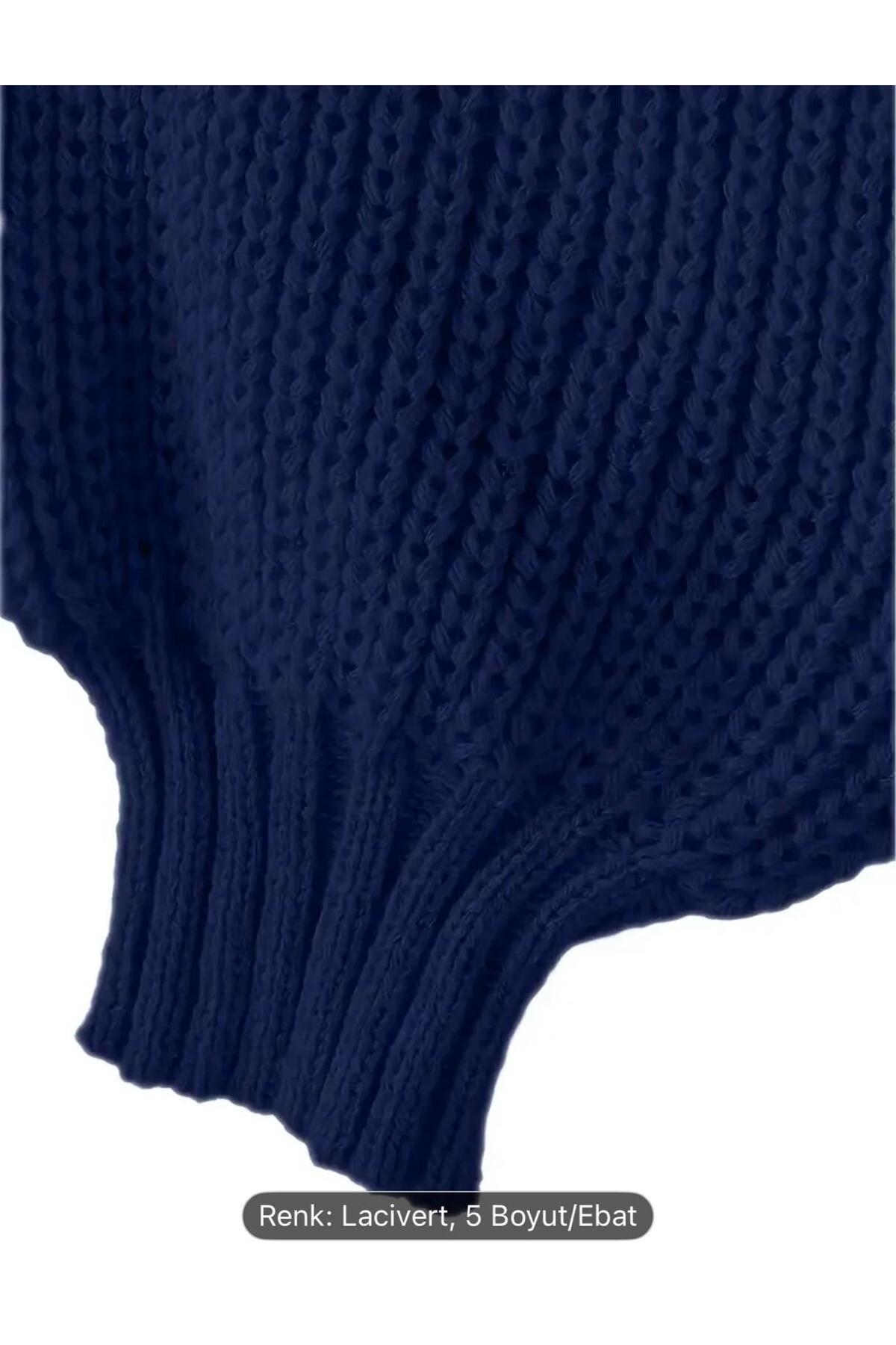 NZL TEKSTİL  DGN'S SELANİK KALIN ÖRGÜLÜ BİSİKLET YAKA BALON KOL GÖRÜNÜMLÜ KADIN TRİKO KAZAK - Görsel 3