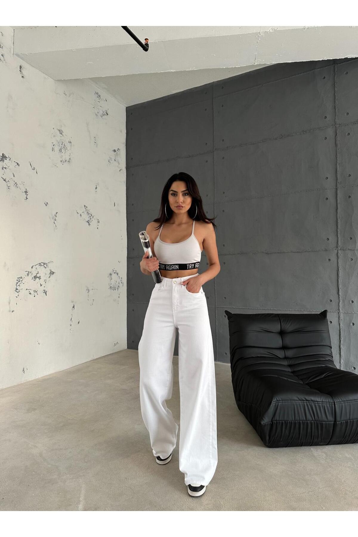 XBELLA DENİM  Kadın beyaz baggy kot pantolon - Görsel 7