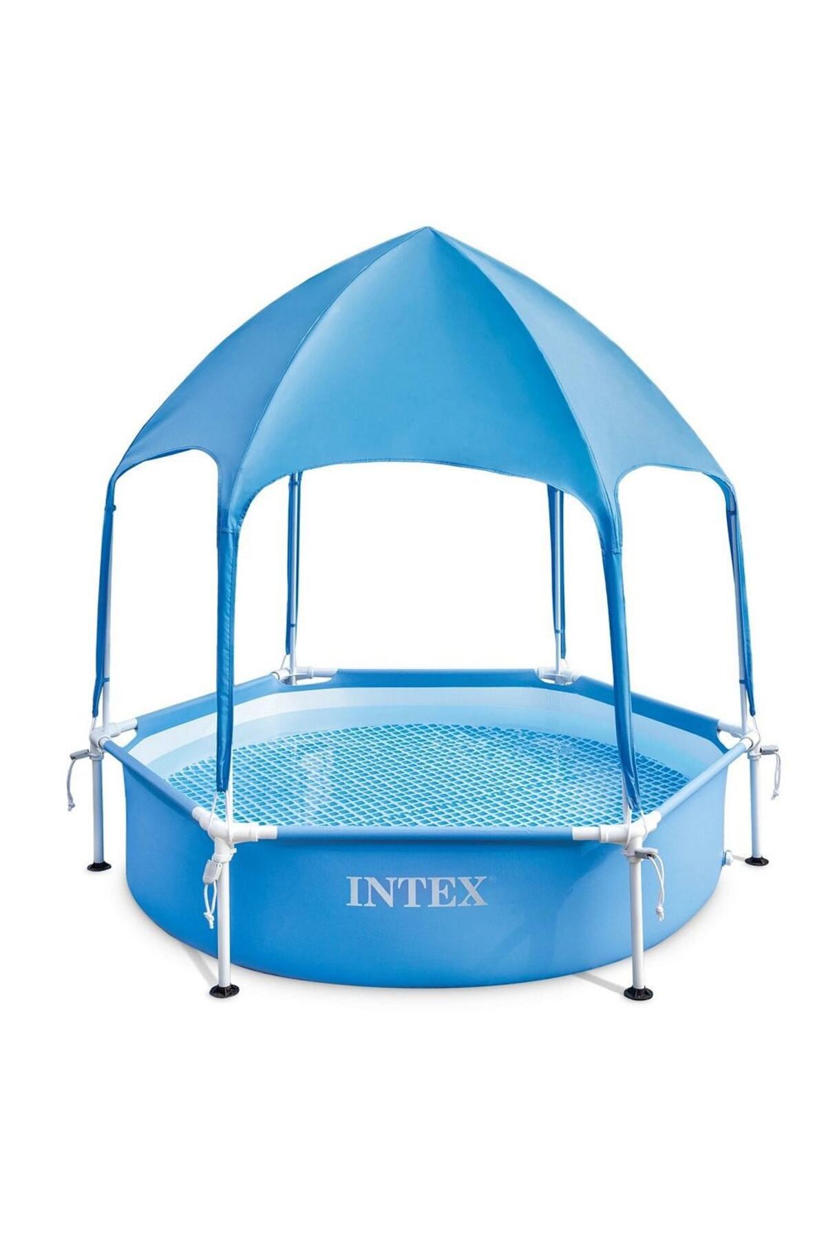 Intex-Intex swimming pool, with frame and roof, durable 3-layer PVC material, round shape, capacity... 1
