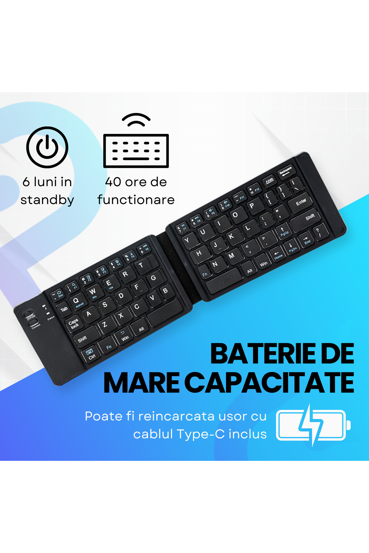 SpectrumPoint-Universal Foldable Keyboard, wireless, Bluetooth connection, compatible with Windows, Android, IOS 4