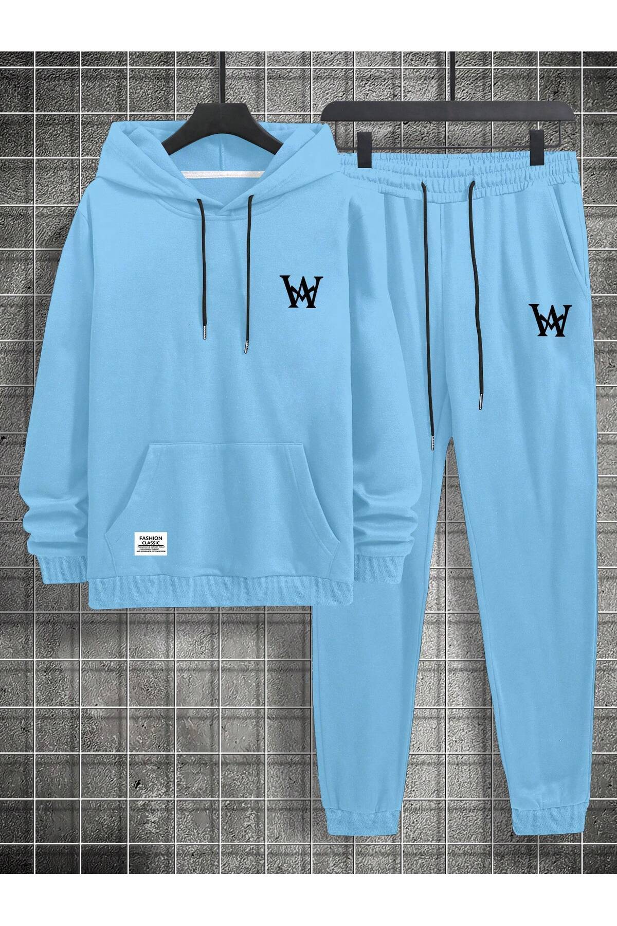 aynewmoda-Men's Plus Size Drawstring Sweatshirt and Jogger Set for Spring and Autumn 3