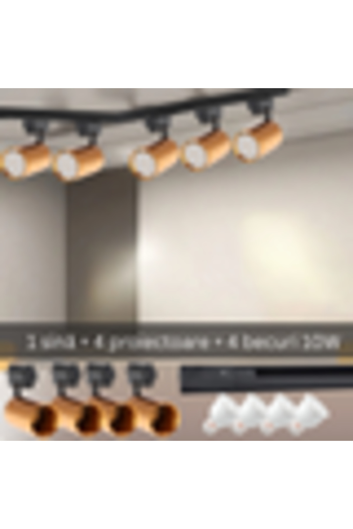 LDM-Set Black Track 1 Meter with 4 Diamond Gold Spotlights, 4 x LED bulb GU10 Osram 10W - 6000k 2