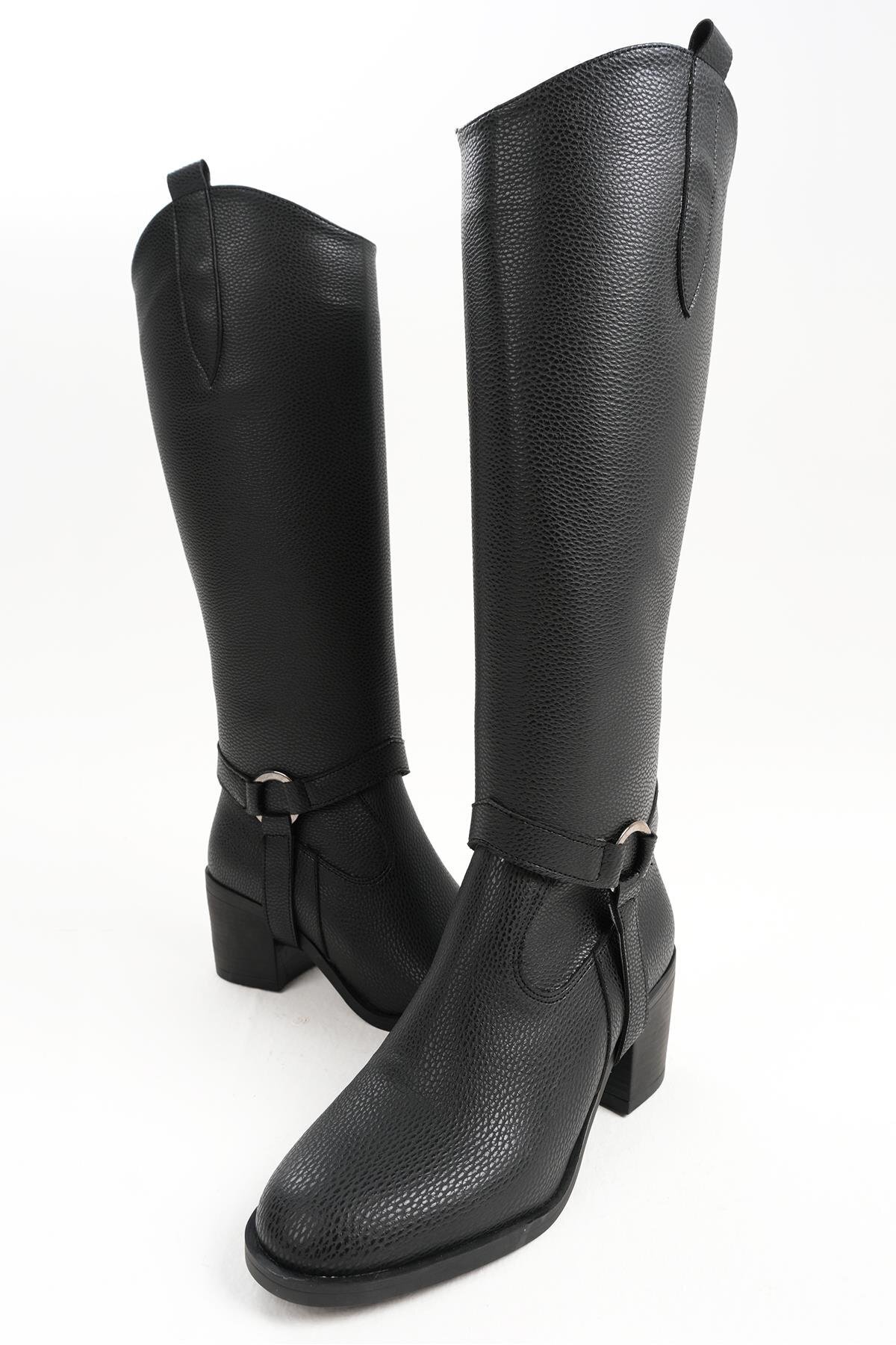 Mio Gusto-Black Color Two-In-One Thick Heeled Boots/Boots with Plug and Remove Feature 5