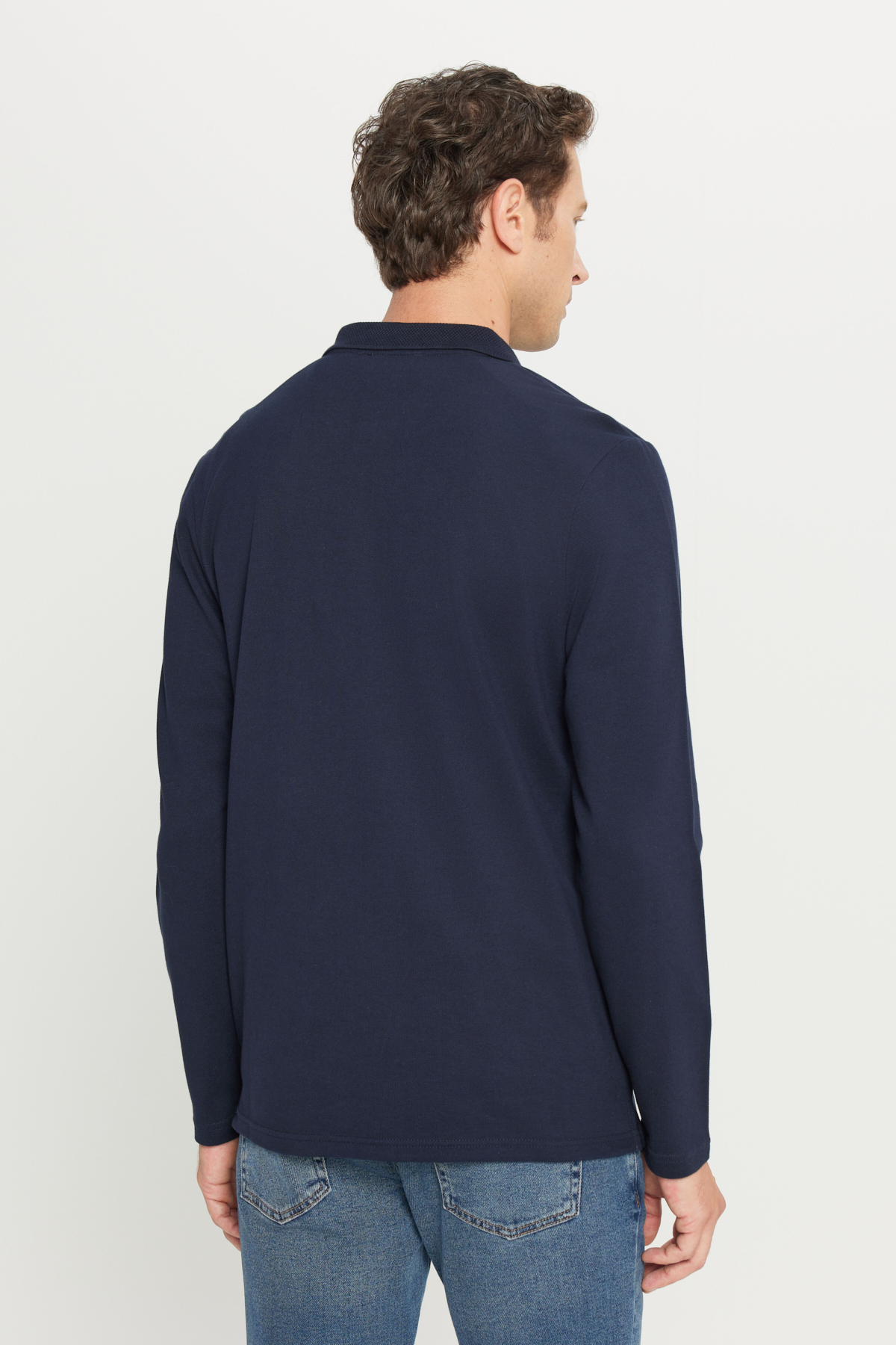 AC&Co / Altınyıldız Classics Erkek Lacivert %100 Pamuk Standart Fit Normal Kesim Polo Yaka Sweatshirt görsel 5