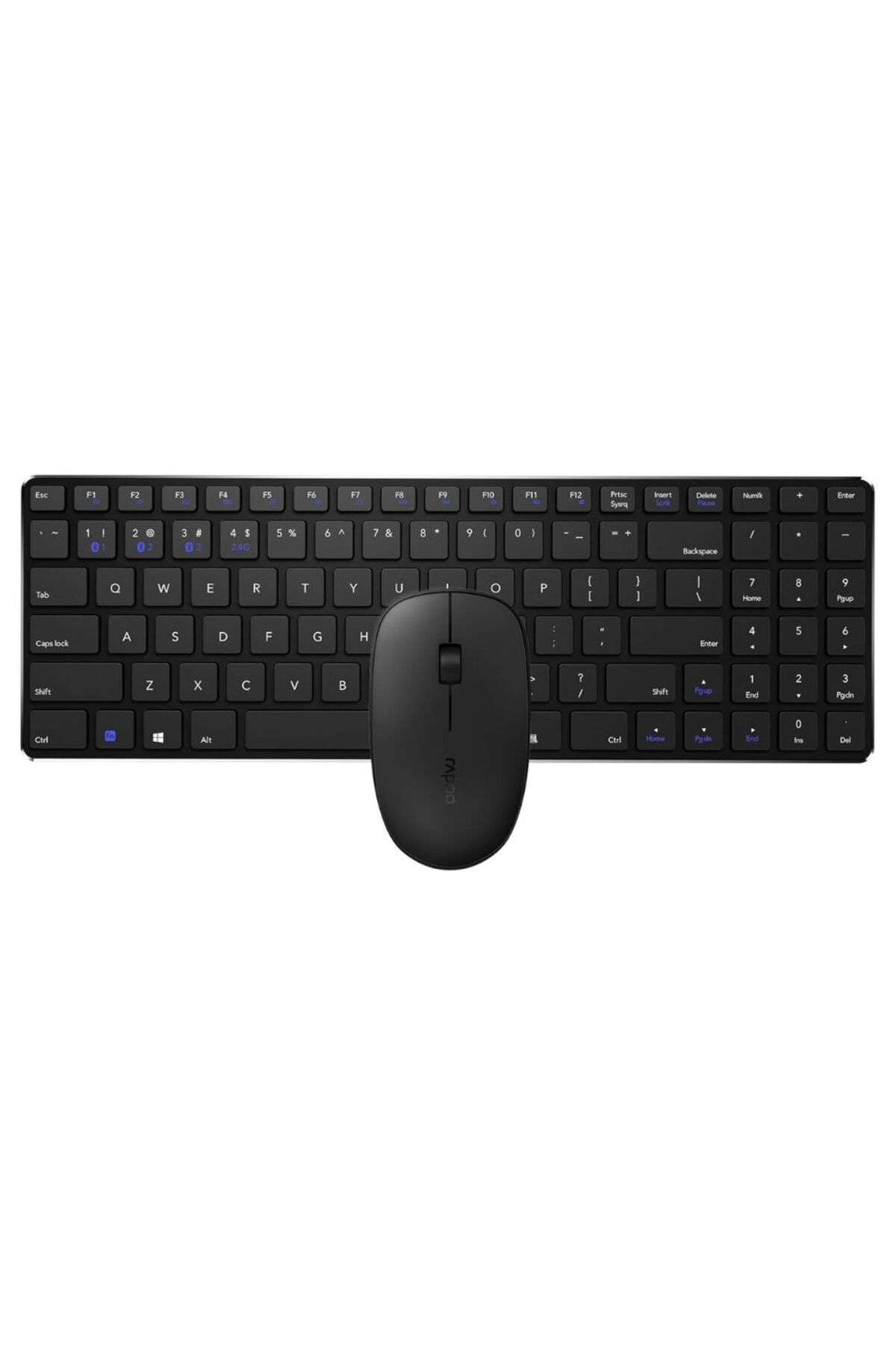 Rapoo-Wireless Keyboard and Mouse 9300M (QWERTY Keyboard and Ergonomic Bluetooth Mouse) Black 1