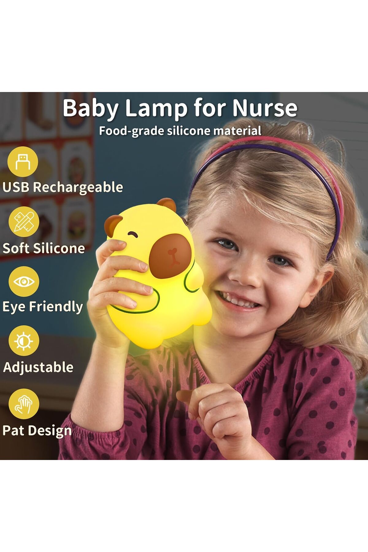 MOBEE Çocuk Bebek Odası Kaplumbağa Kapibara Figür Gece Lambası LED Işık Sevimli Figürlü Dokunmatik Şarjlı fotoğrafı 3 (önizleme)