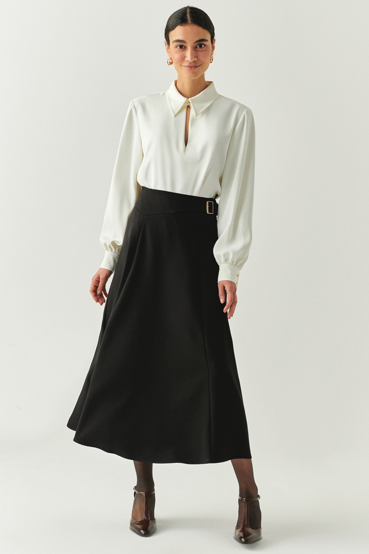 Exquise  Tokalı Regular Midi Siyah Etek - Görsel 2