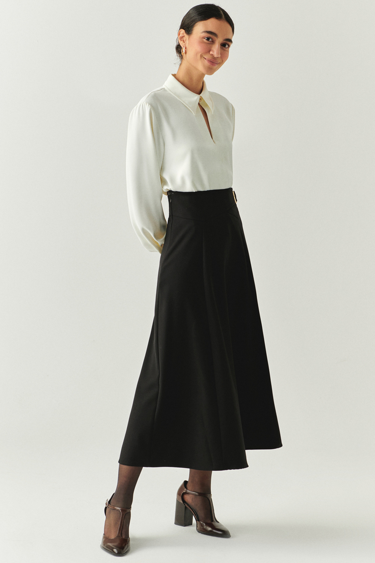 Exquise  Tokalı Regular Midi Siyah Etek - Görsel 4