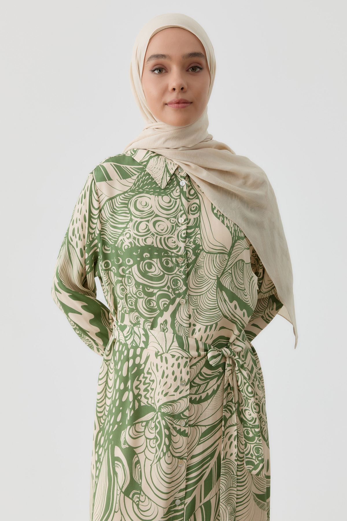 شال ژاکارد طرح زیگزاگ - بژ Tuğba