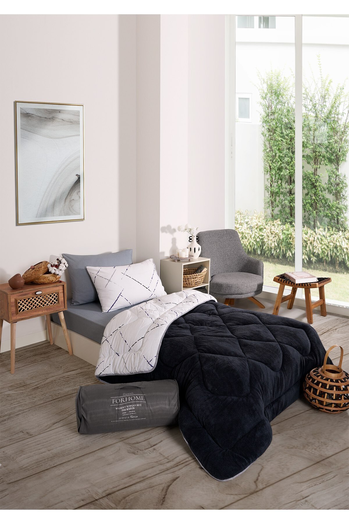 Sudemhome-Single Welsoft Sleeping Set Double Sided Wellsoft Fluffy Fleece Quilt and 100X200 Elastic Sheet 2