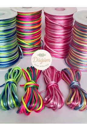 Düğüm Hobi Atölyesi 5 Metre 4 Renk (Toplam 20) 2 mm Floş Sıçan Kuyruğu İpi Bi...