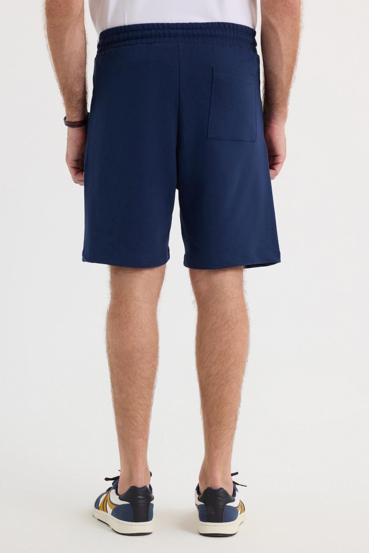 Tudors  Erkek Relax Fit Rahat Kesim %100 Pamuk Beli Bağcıklı Lacivert Şort - Görsel 7