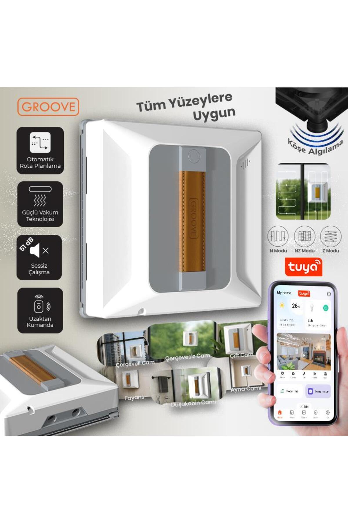 Groove Nexis Pro Akıllı Uygulama Kontrollü Cam Temizleme Silme Robotu +Yapay Zeka Desteği+Ultra Sess