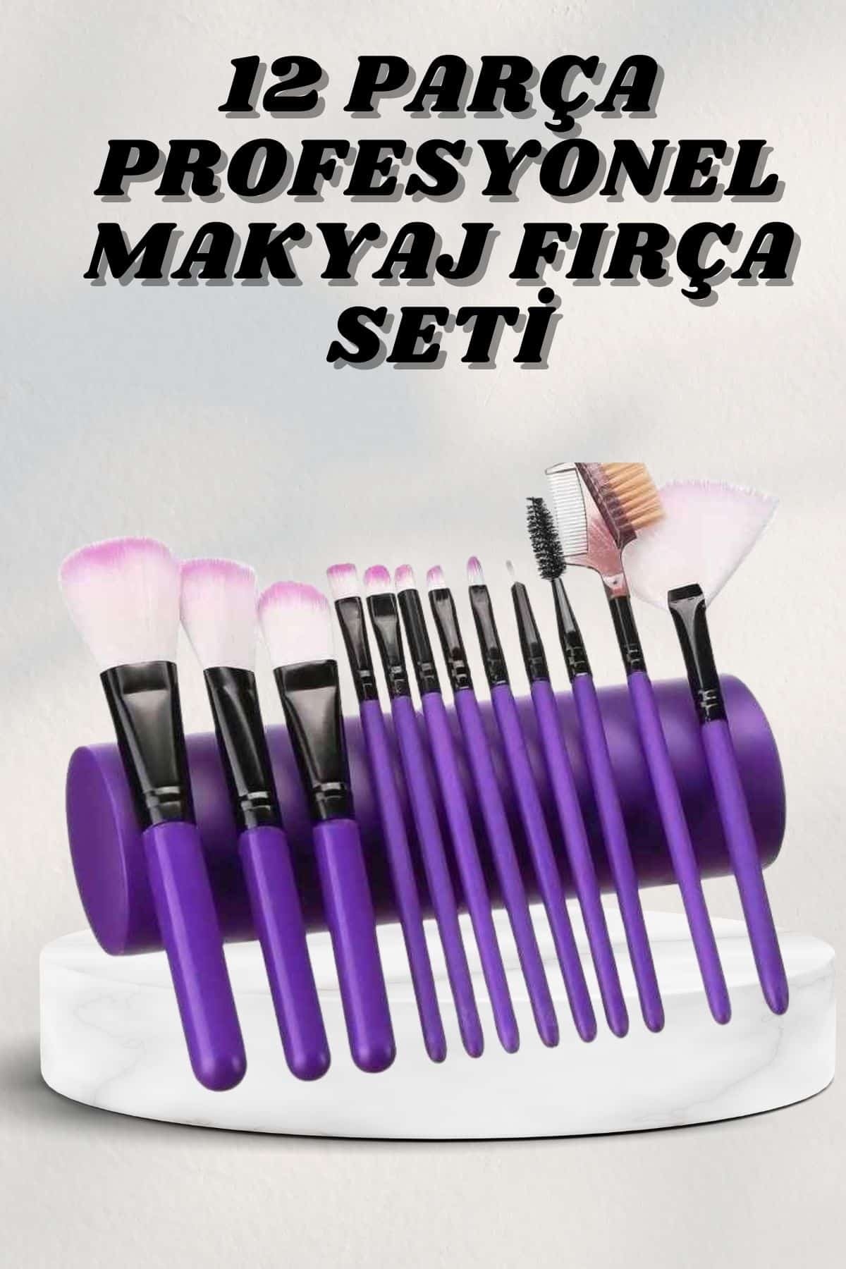 Akdoğan AVM Makyaj Fırçası 12 Parça Set Yumuşak Uçlu Göz Makyajına Uygun Hafif ve Taşınabilir Çanta