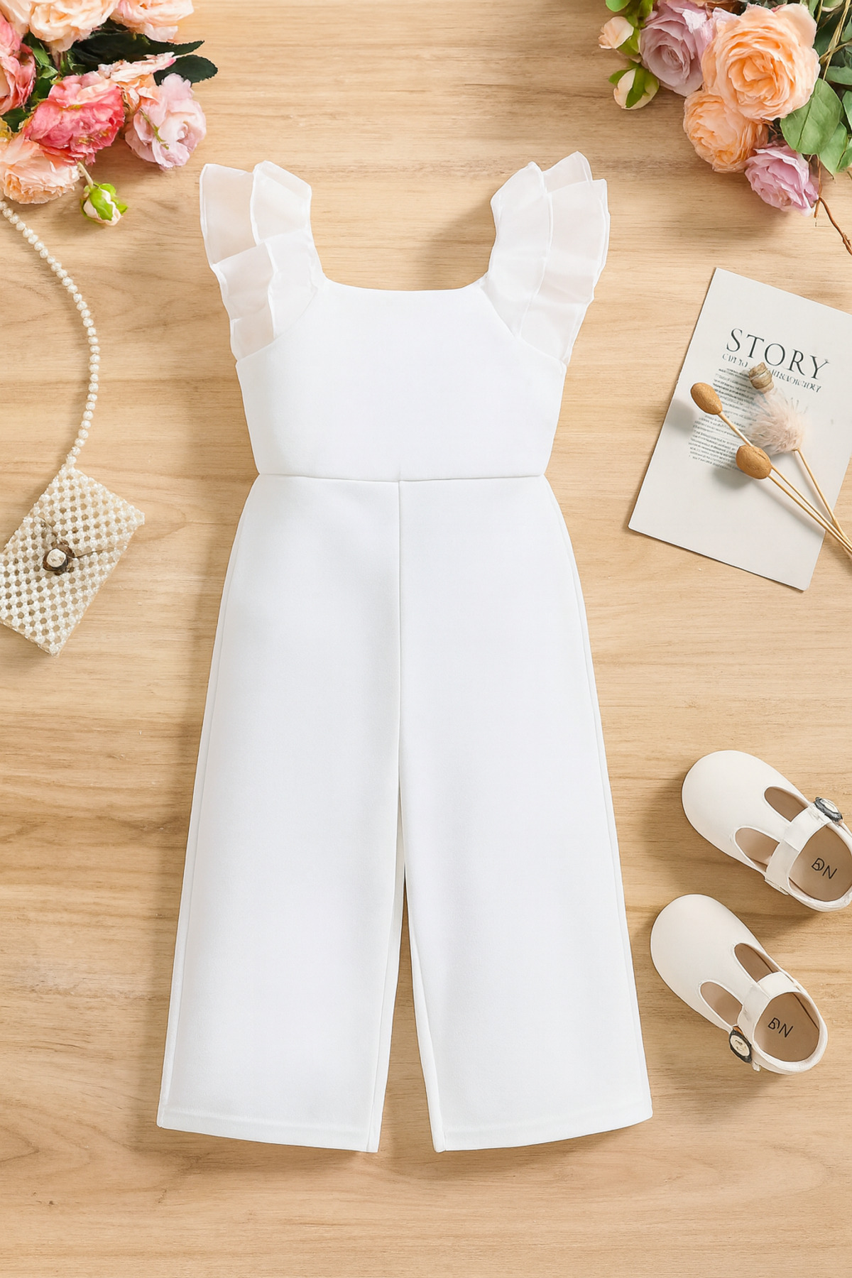 Girl's White Evening Jumpsuit – For Birthday and Special Occasions