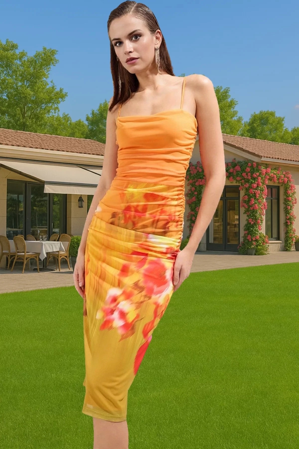 Kadın Bodycon Midi Örme Abiye Elbise Soyut Desenli Yazlık Balo Elbisesi Yaz Aylarının Vazgeçilmezi