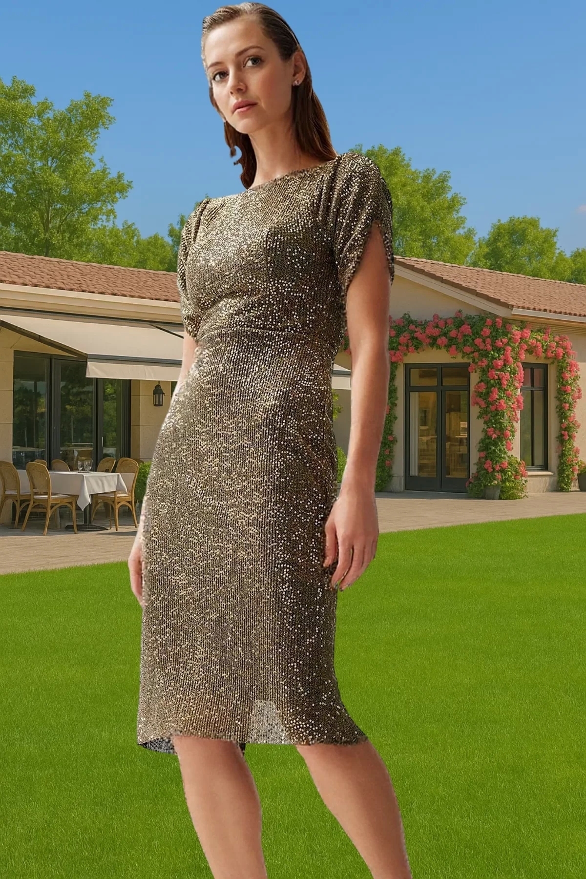 Kadın Parıltılı Örme Abiye Elbise Bodycon Kalıp Midi Boy Yazlık Yaz Aylarının Vazgeçilmezi