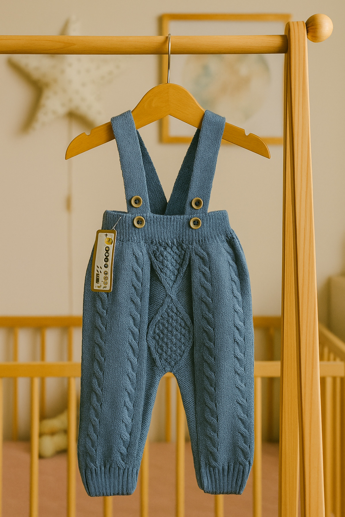 Nimini Kids Askılı Örgü Baklava Desenli Ayarlanabilir Askılı Unisex Bebek Salopet (0-2 yaş) fotoğrafı 3 (önizleme)