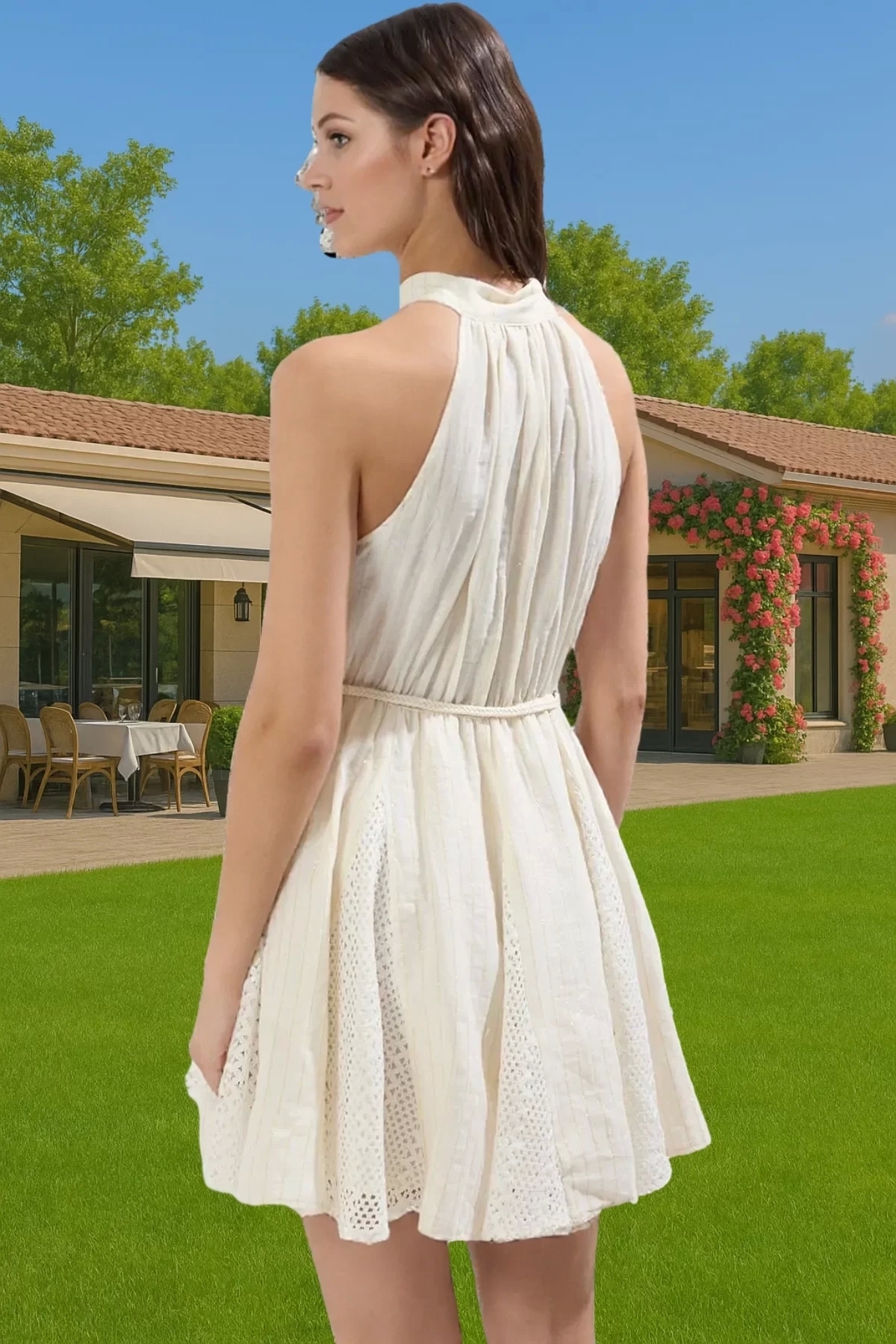 Kadın Mini Plaj Elbise Halter Yaka Müslin Dokuma Yazlık Rahat Günlük Kullanım Modern Tasarım