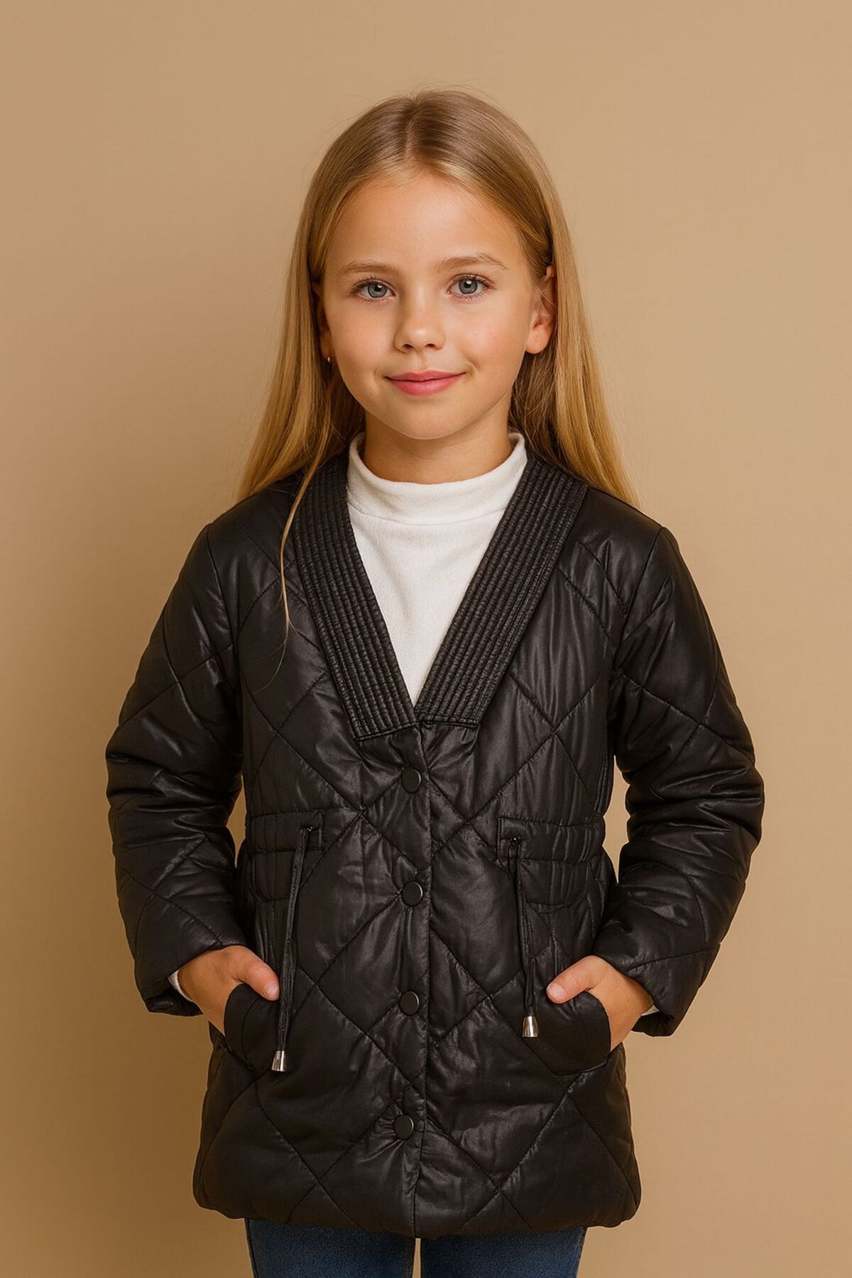 KOKOŞ BEBEK Jesika Kumaş Elyaflı Mont, Yarım Balıkçı Uzun Kol ve Denim Pantolon 3’lü Kombin fotoğrafı 2 (önizleme)