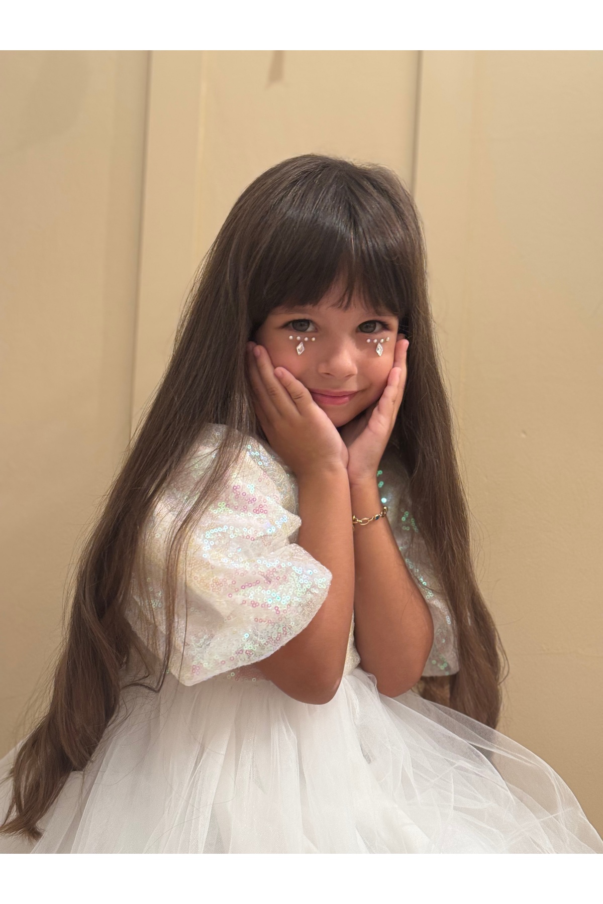 penu baby kids Beyaz Payet Detaylı Etek Ucu Fırfırlı Kız Çocuk Kız Bebek Abiye Elbise fotoğrafı 5 (önizleme)