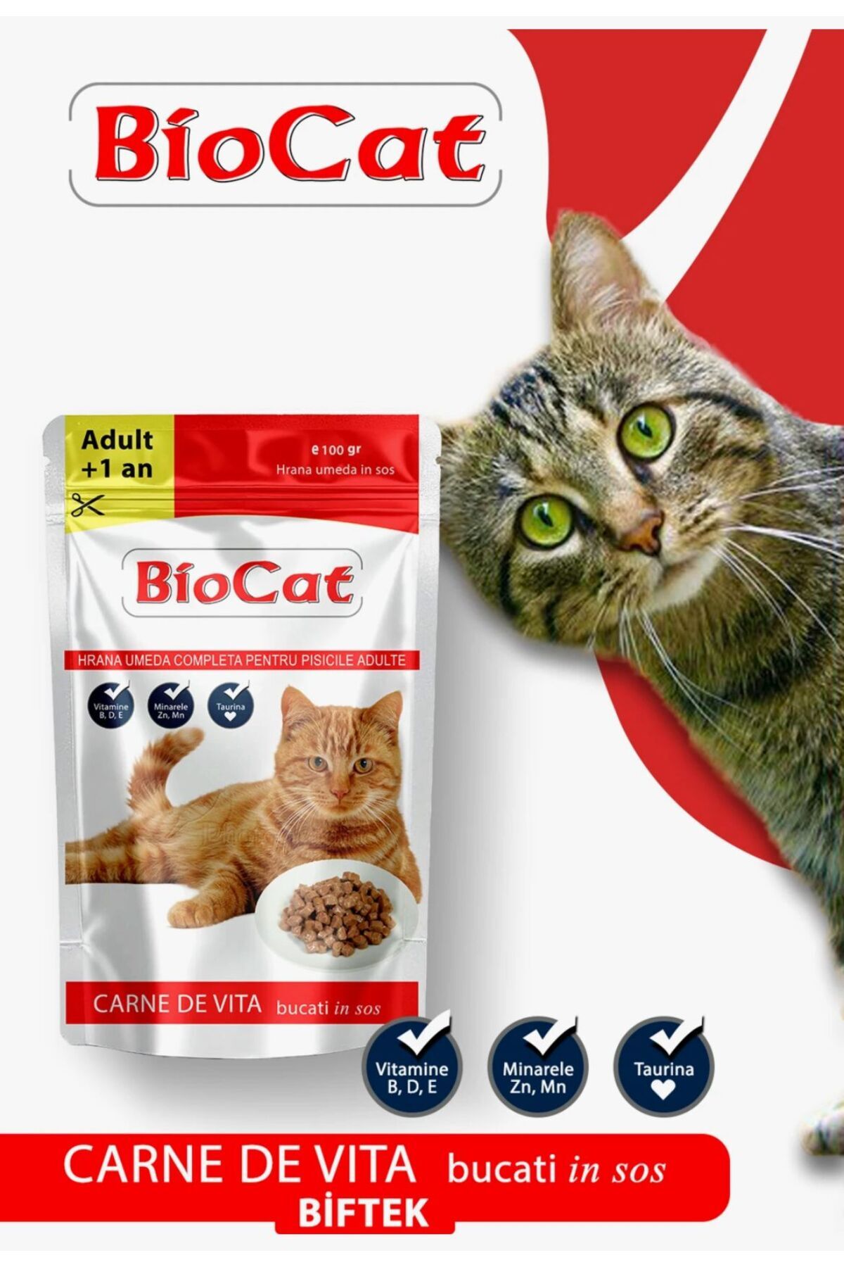 Biocat Dana Etli Yetişkin Kedi Yaş Maması 100 Gr 24 Adet