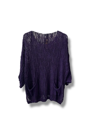 SUMEF Kadın Merserize Delikli Triko Bluz Cepli Salaş Model 38-52 Beden uyumlu