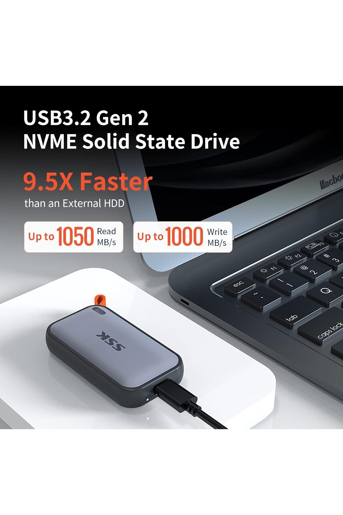 SSK-Portable SSD 1TB External Solid State Drive, Up to 1050MB/s USB C SSD External SSD USB 3.2 Gen 2 3