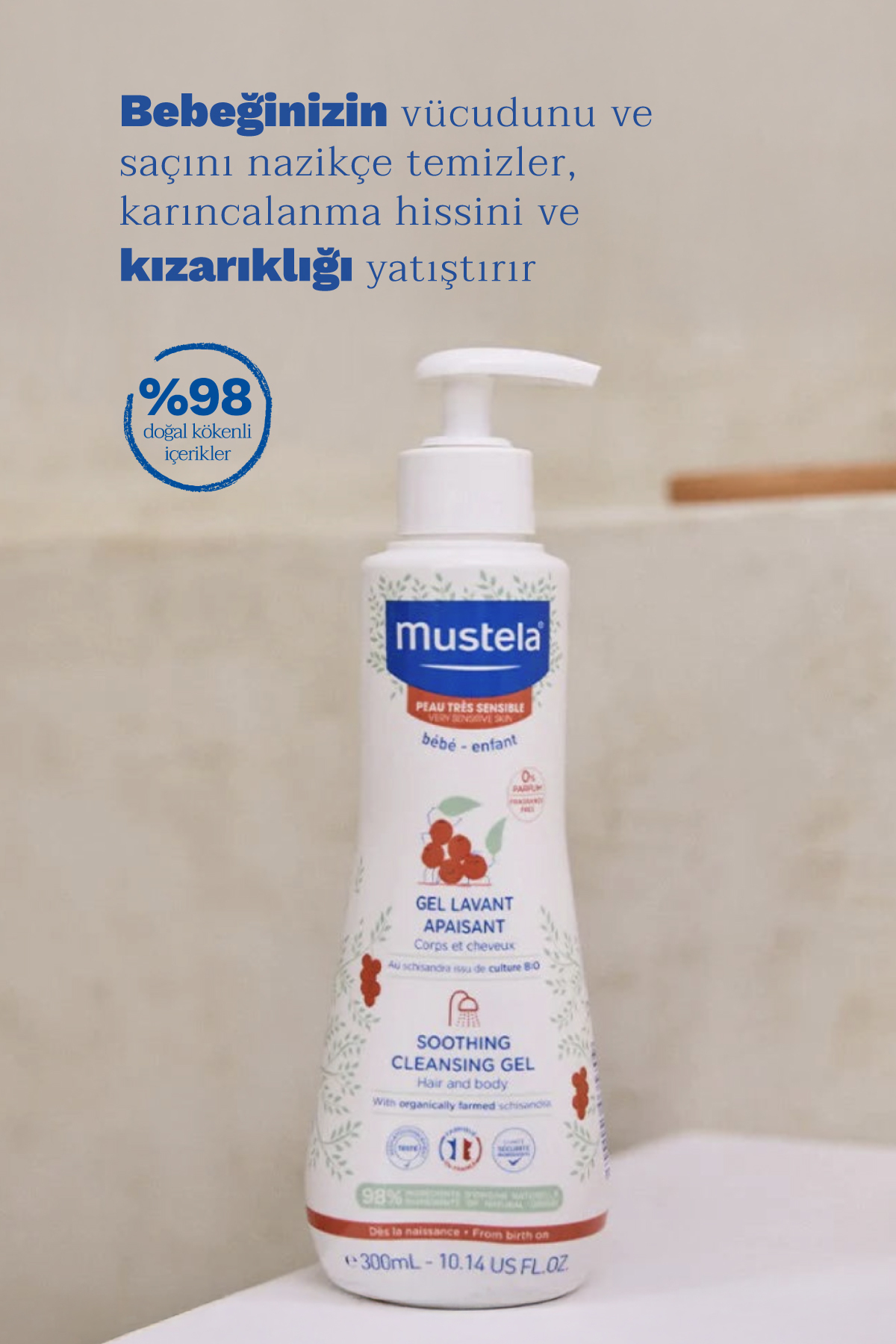 Mustela %98 Doğal Içerikli Çok Hassas Cilt Yatıştırıcı Göz Yakmayan Şampuan Saç Vücut Bebek Çocuk 300ml fotoğrafı 2 (önizleme)