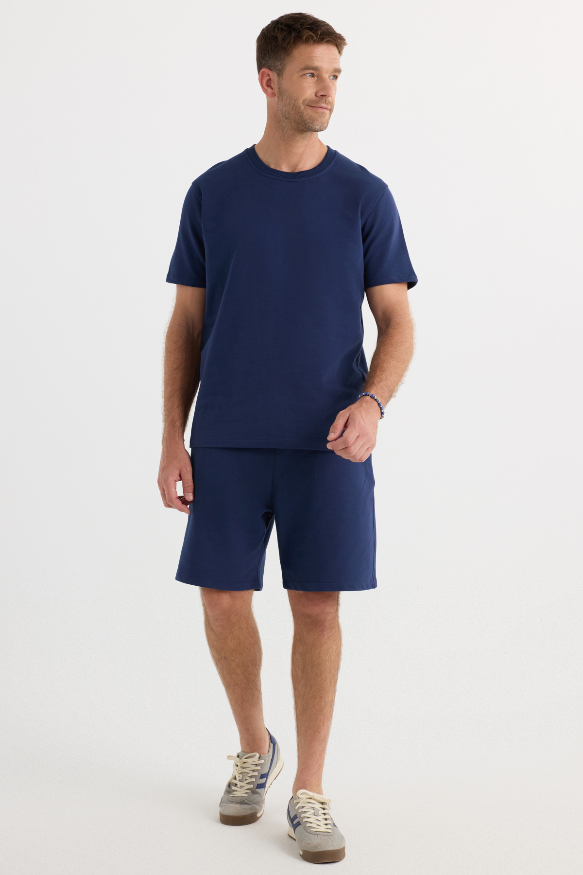 Tudors  Relax Fit Rahat Kesim %100 Pamuk Hafif Kalın Özel Tasarım Erkek Lacivert Şortlu Pijama Takım - Görsel 4