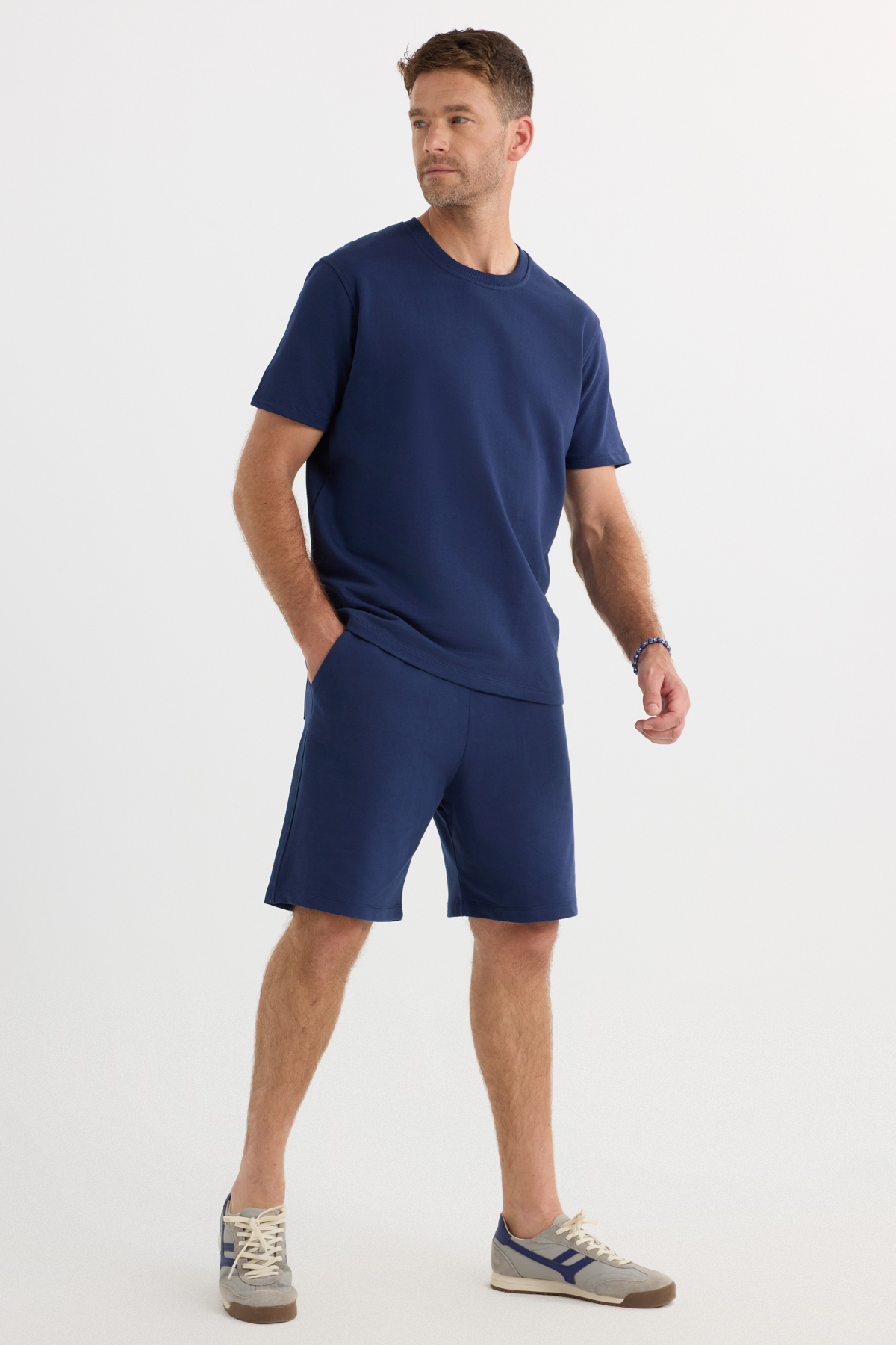 Tudors Relax Fit Rahat Kesim %100 Pamuk Hafif Kalın Özel Tasarım Erkek Lacivert Şortlu Eşofman Takım