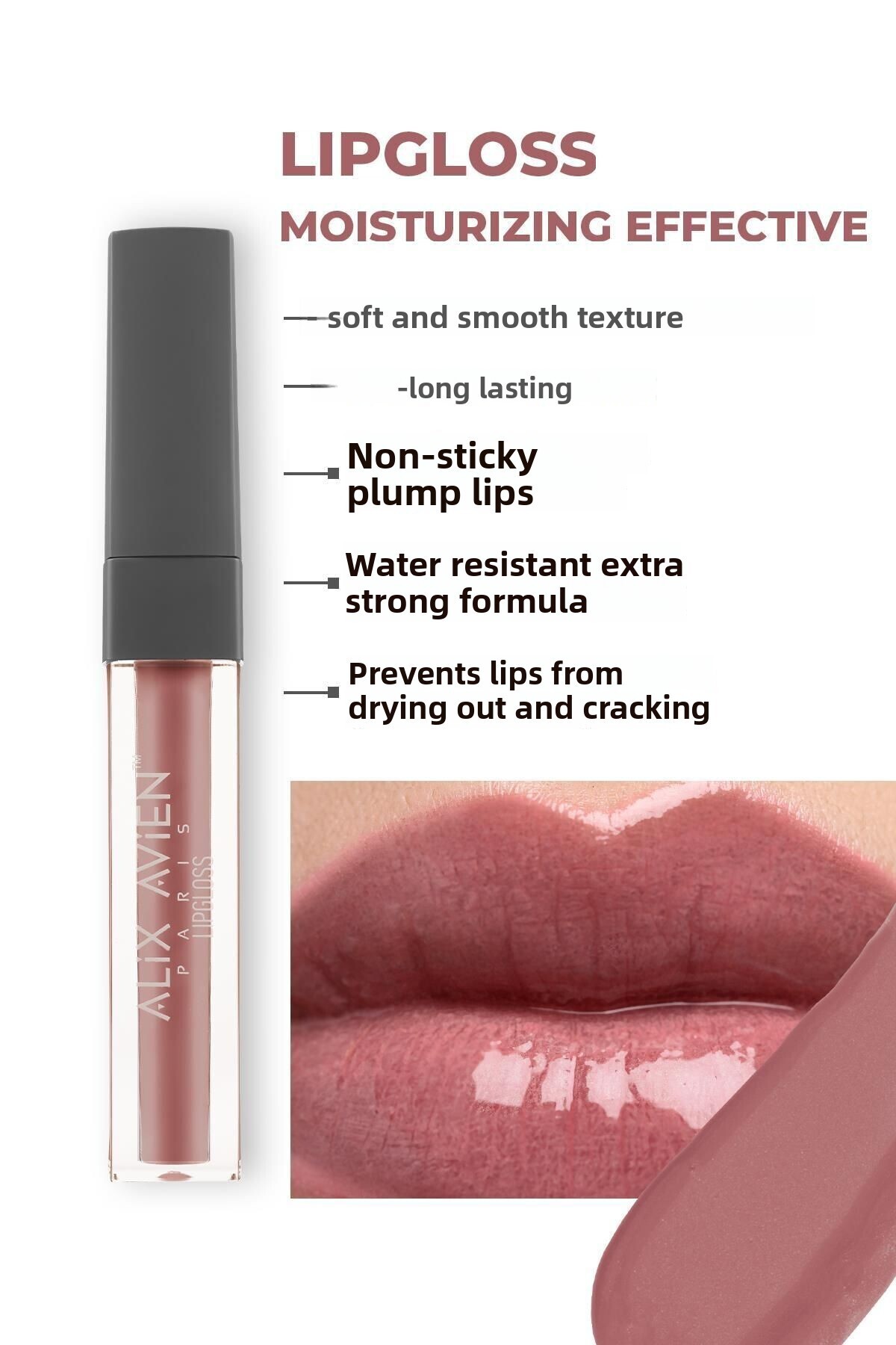 Alix Avien-Moisturizing Lip Gloss That Does Not Leave Sticky Feel Long - Lipgloss 02 Dusty Rose 1