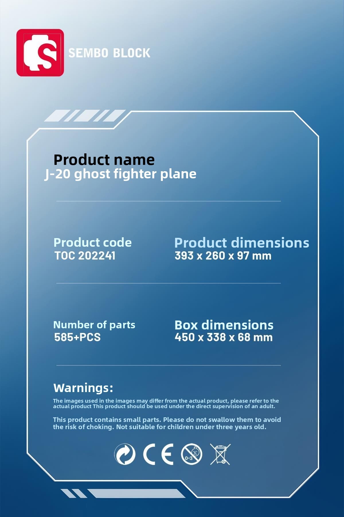 بلوکهای ساختمانی هواپیمای شبح J-20، ۵۸۵ تکه، سازگار با اسباببازی ساختنی (۲۰۲۲۴۱)