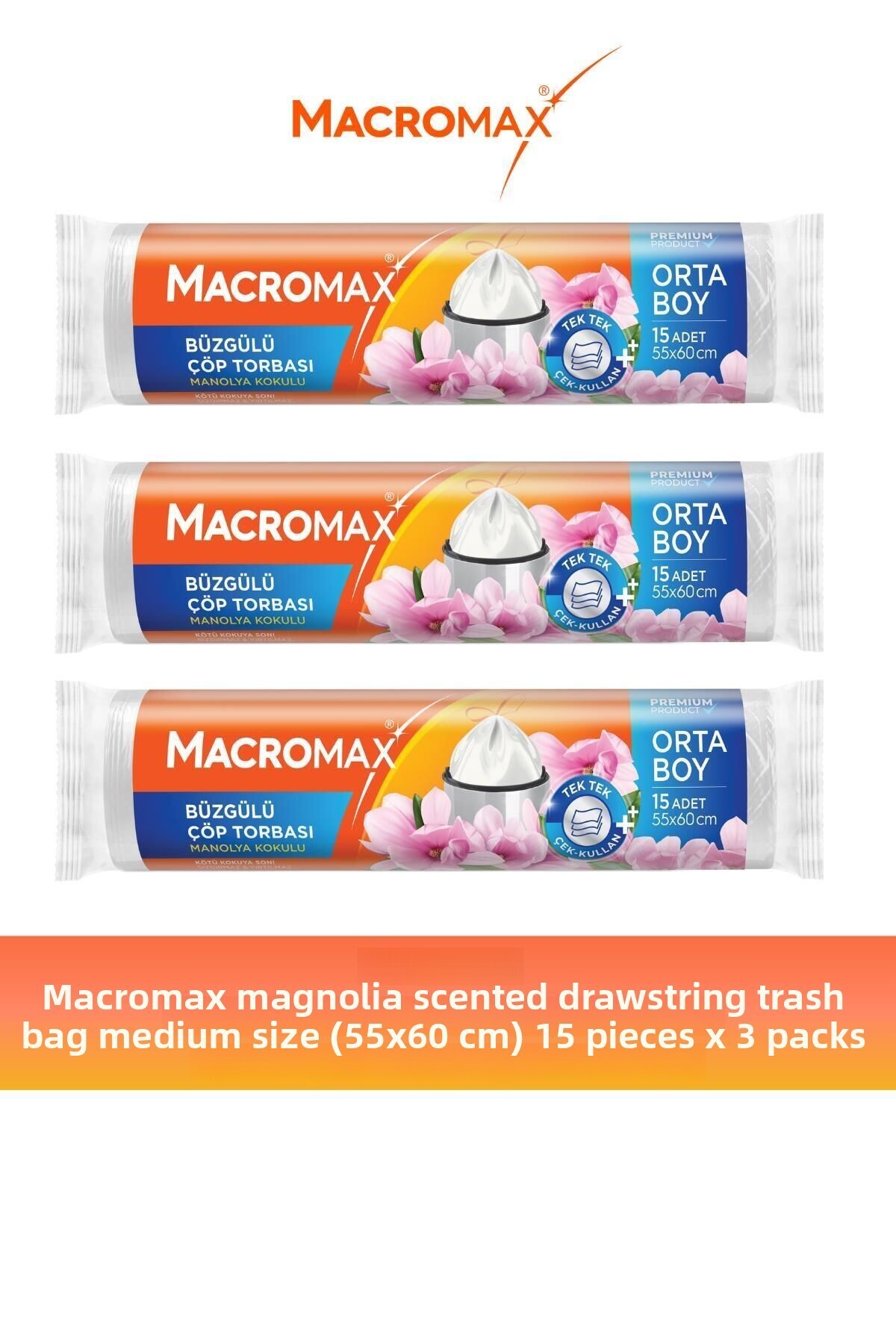 MACROMAX-Gathered Magnolia Garbage Bag Medium Size 15 X 3 Pieces 1