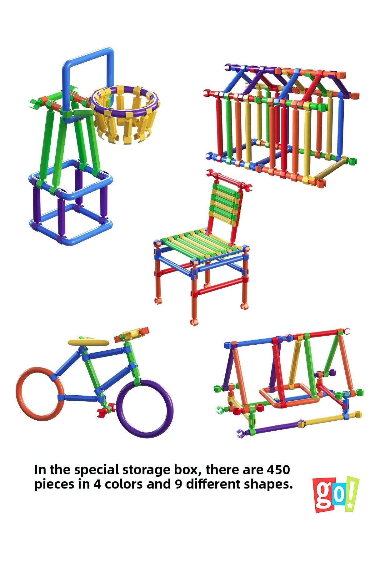 میله‌های طراحی هندسی ۴۵۰ تکه، اسباب‌بازی آموزشی با طراحی تقویت‌کننده هوش