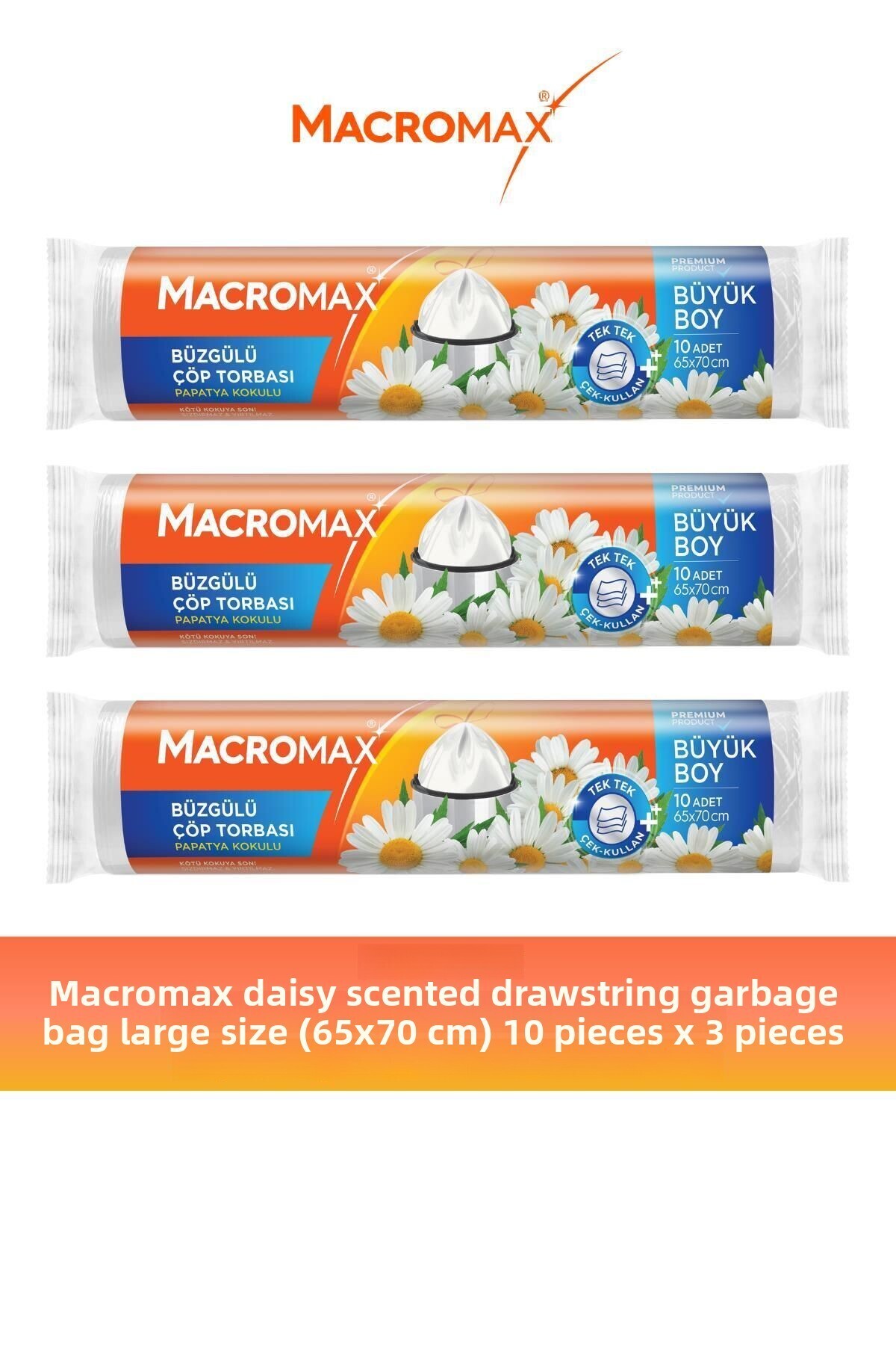 MACROMAX-Drawstring Daisy Garbage Bag Large Size 10 X 3 Pieces 1