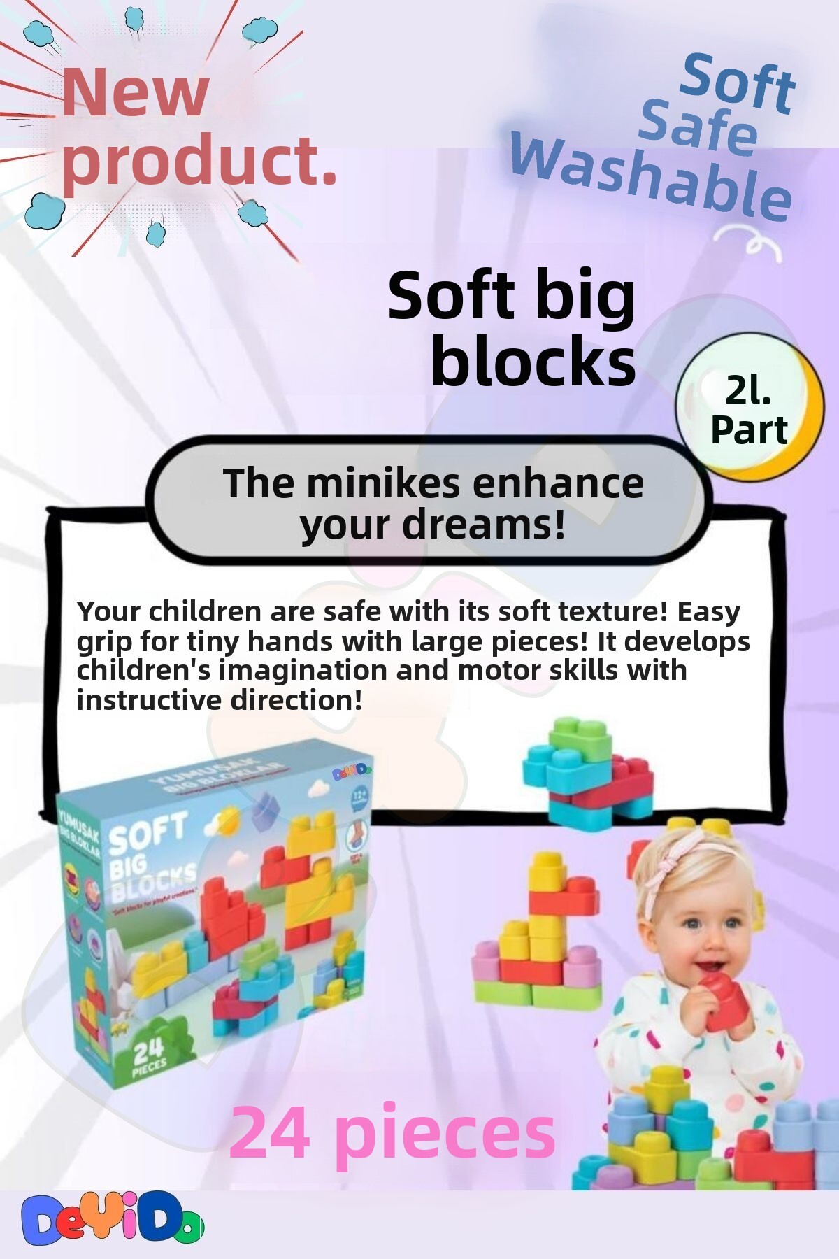 ست بلوکهای نرم بزرگ | اسباببازی آموزشی و سرگرمکننده ۲۴ تکه برای نوزادان