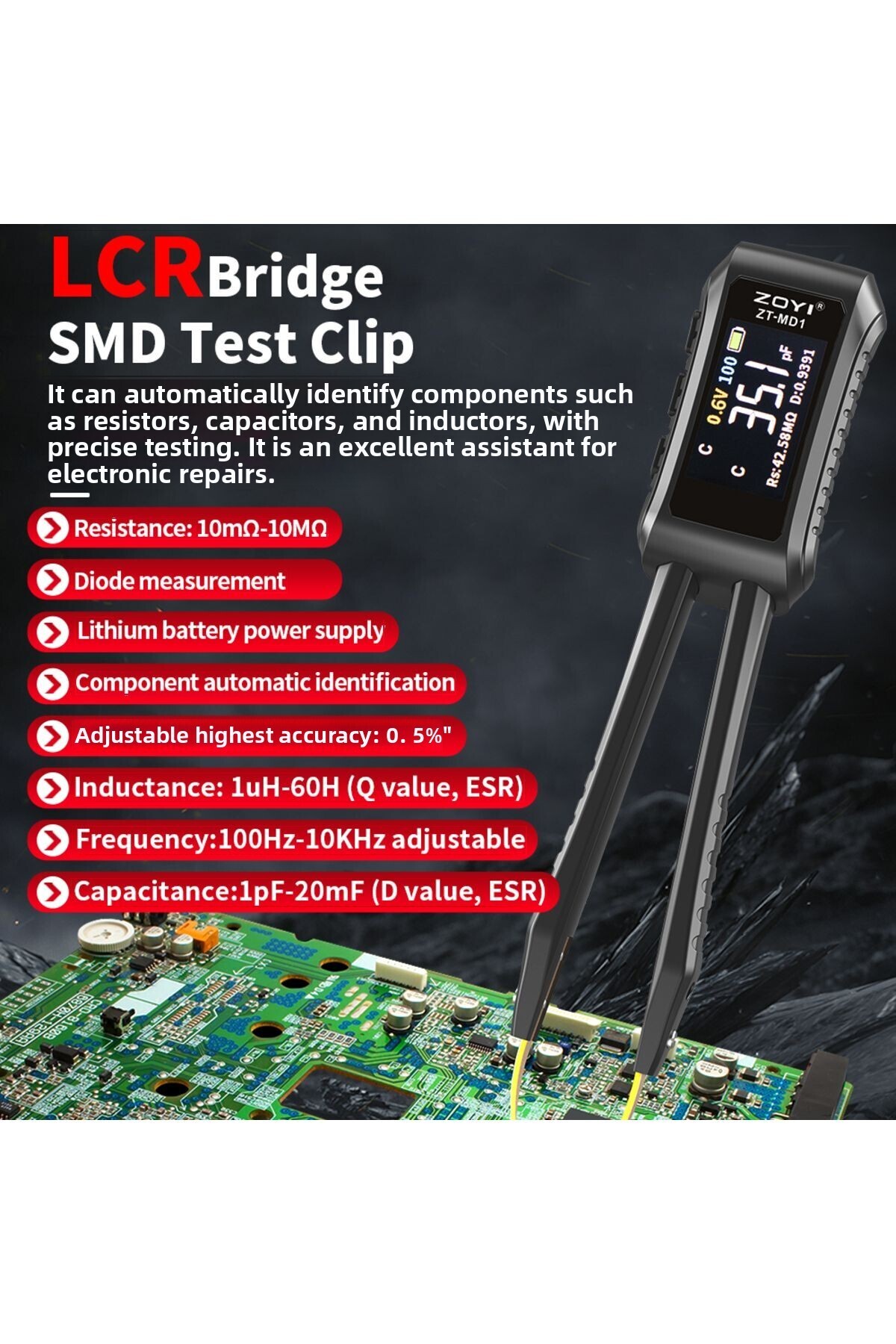 ZOYI-ZT-MD1 Digital Smart Tweezer LCR SMD ESR Tester Resistance Capacitance Inductance Continuity... 4