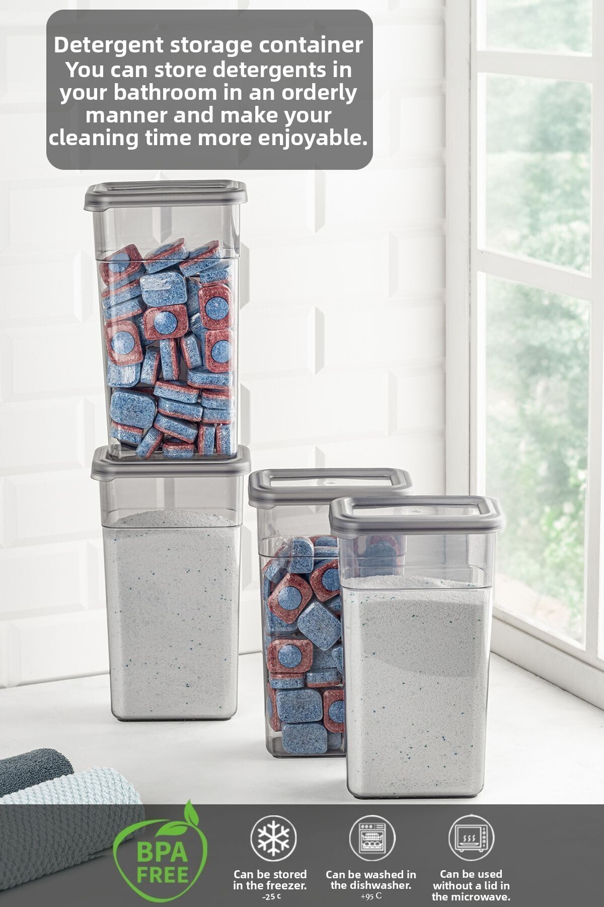 Meleni Home-6-Piece Detergent Storage Set - Box with Label and Airtight Lid - 1580 ml 2
