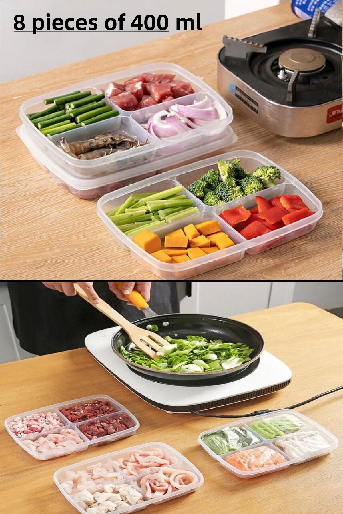 Bayev-12-Piece Storage Set (8 PCS 400 ML) (4 PCS 1000 ML) 4-Compartment Food Portion Storage Container 6