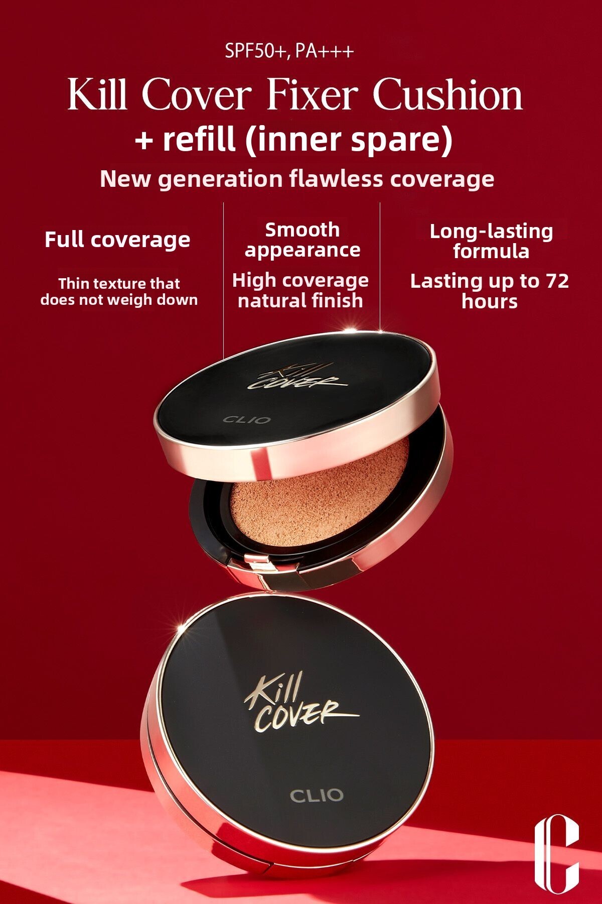 CLIO-Cushion Clio Kill Cover Fixer Cushion+Refill Spf50+/Pa+++ with Matte Finish Coverage (04/Ginger) 2