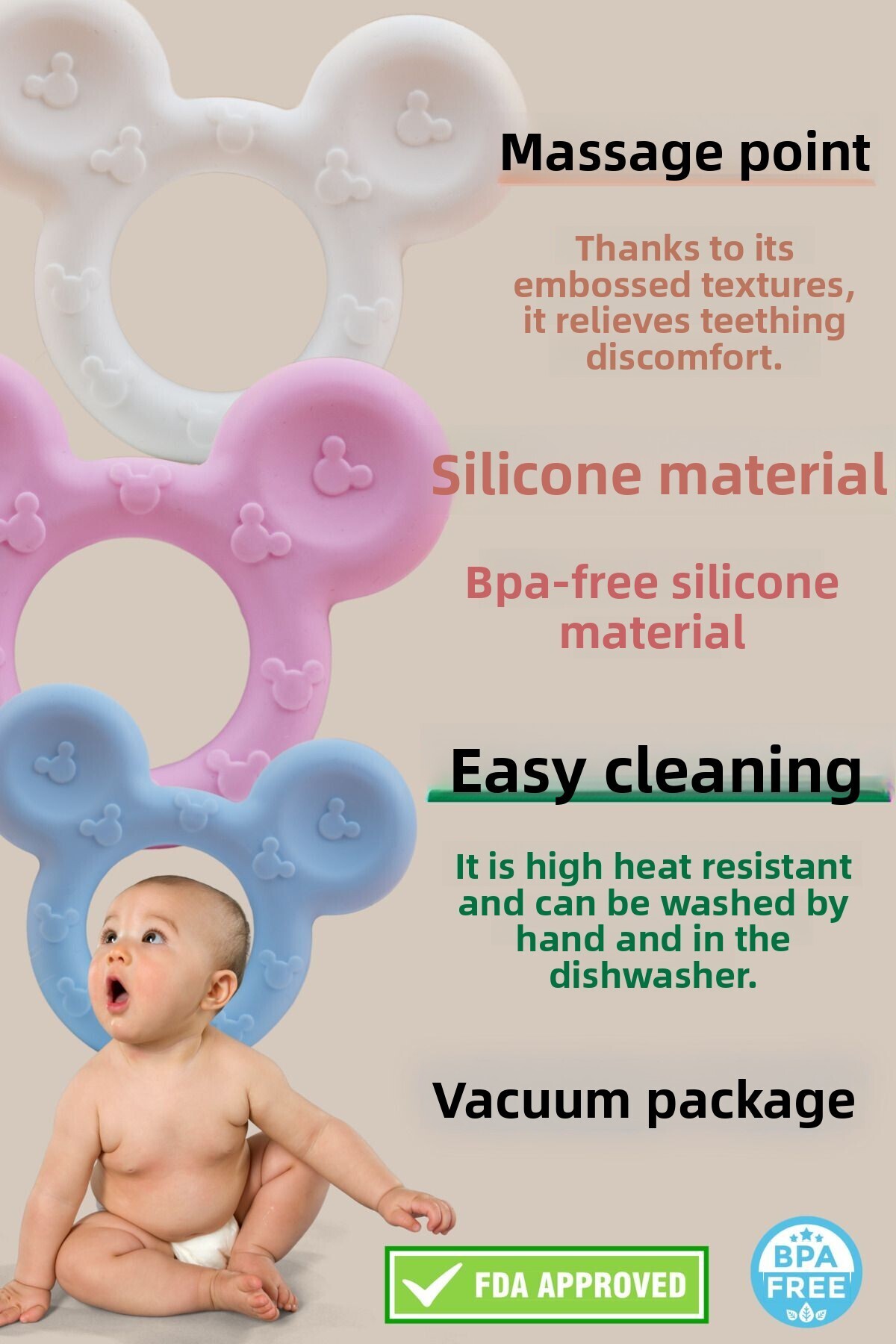 LANDOFACCESSORY-Mickey Baby Teether - Toothbrush - Bpa Free Silicone Teether 3