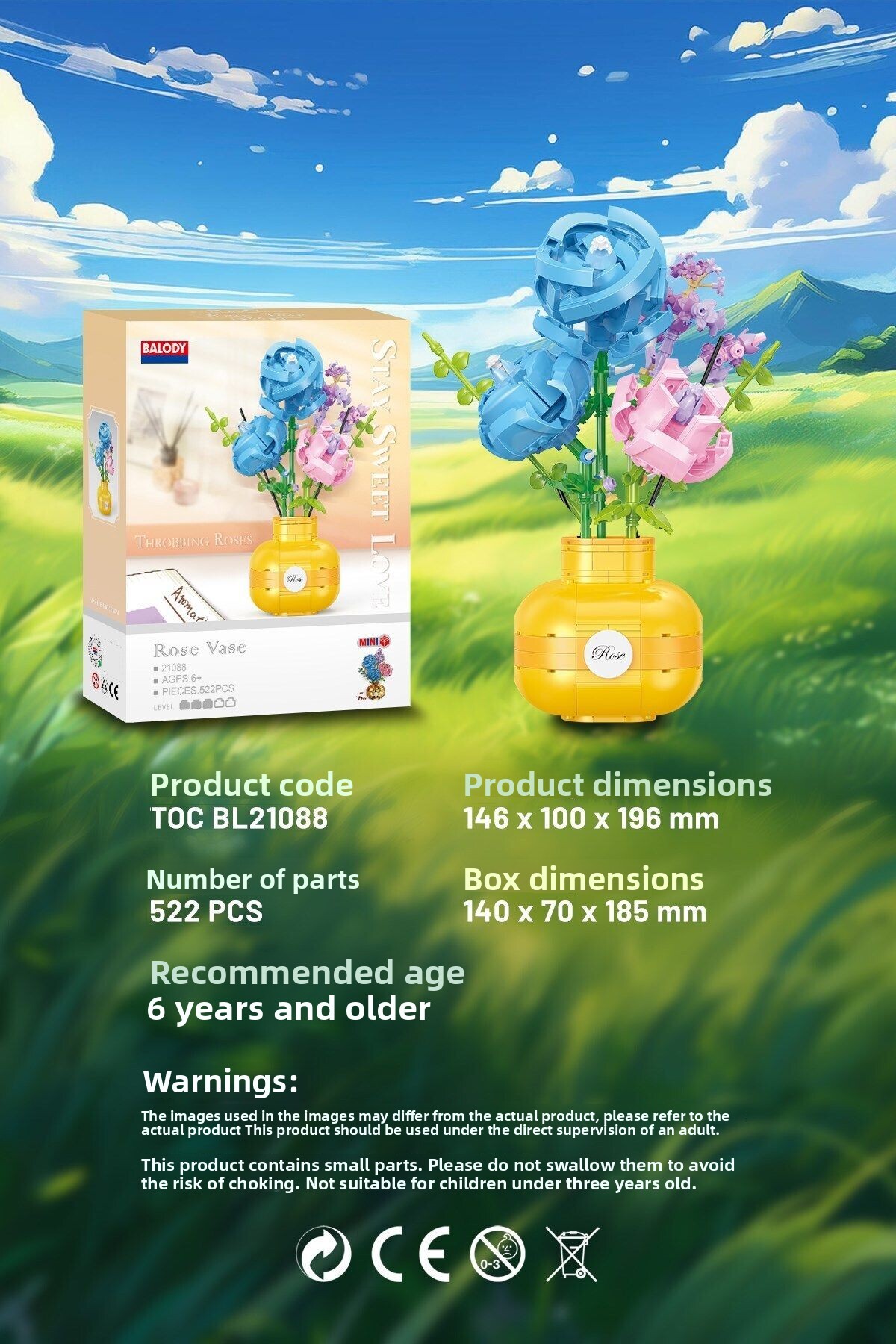 مجموعه گلدان گل – رزهای رنگارنگ (Bl21088) – ست اسباب‌بازی‌های ساختنی بلوک‌های مینی