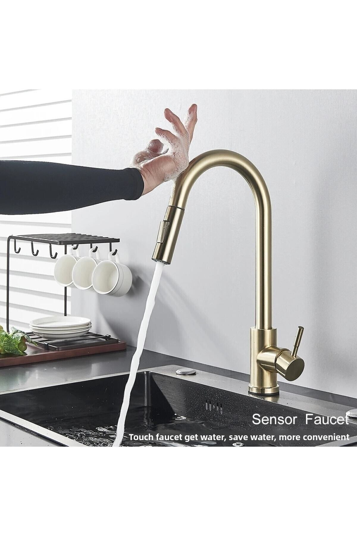 Flextail-Smart Touch Touchless Kitchen Sink Faucet Matte Gold Spiral Spout Kitchen Faucet 1