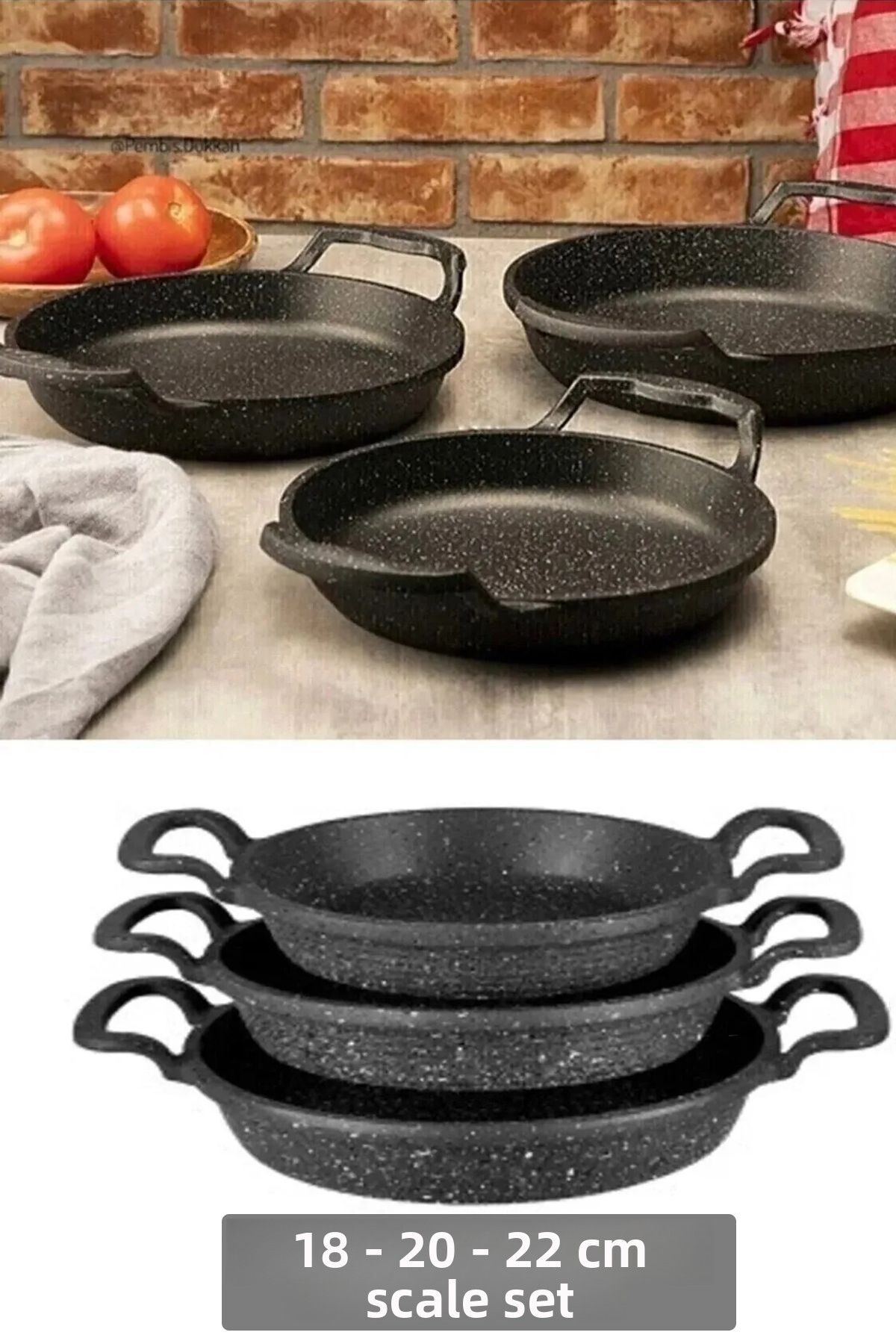 طقم مقالي جرانيت مصبوبة 3 قطع غير لاصقة – مقاسات 1...